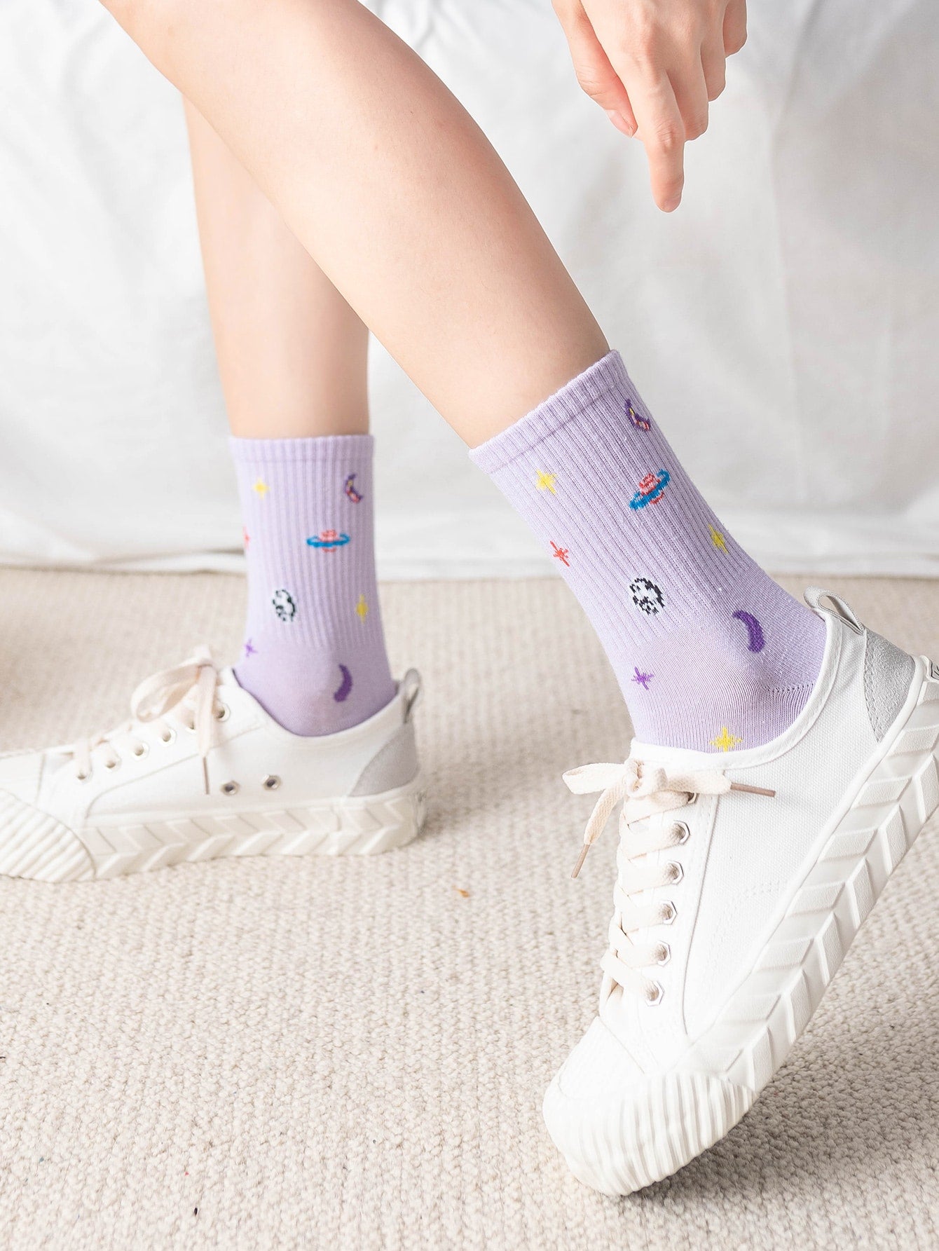 Moon Print Crew Socks