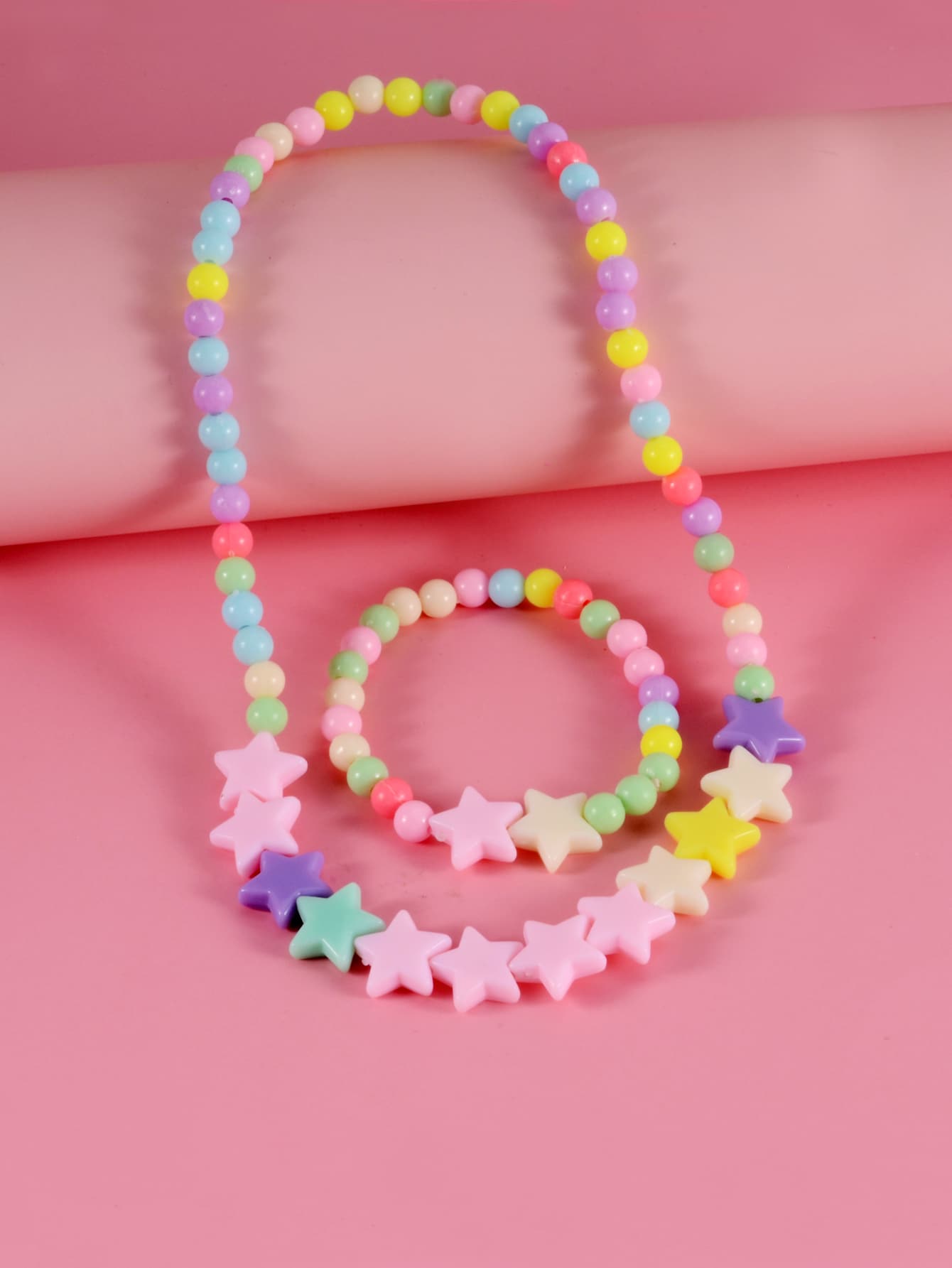 Girls Star Decor Beaded Necklace Bracelet