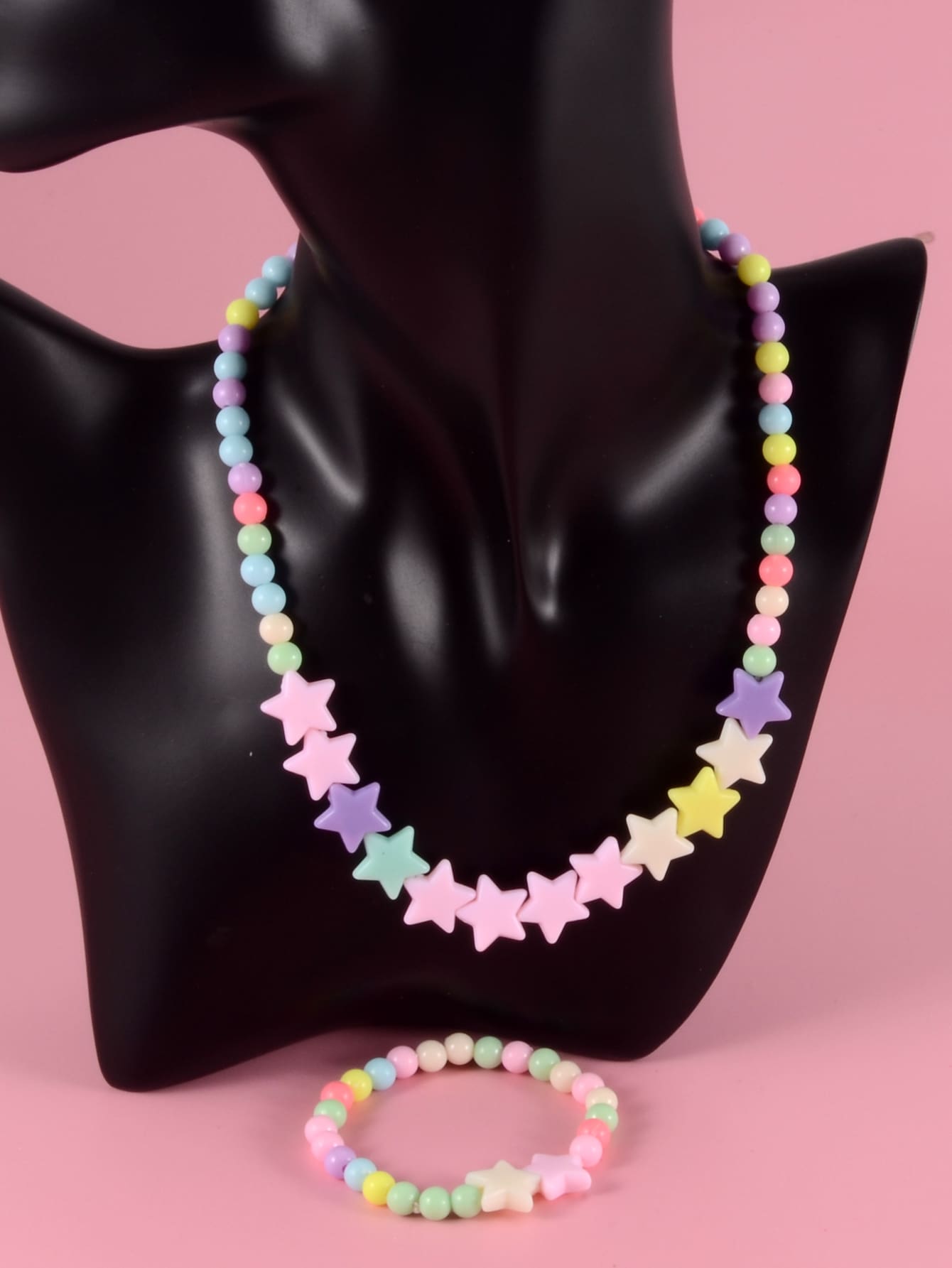 Girls Star Decor Beaded Necklace Bracelet
