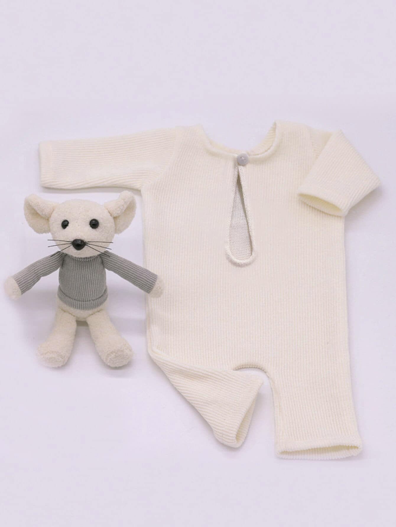 Newborn Unisex Photography Fake Button Jumpsuit Toy Hat