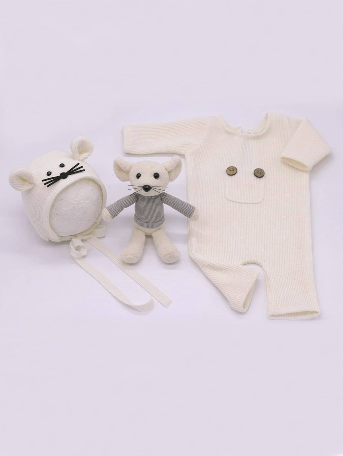 Newborn Unisex Photography Fake Button Jumpsuit Toy Hat