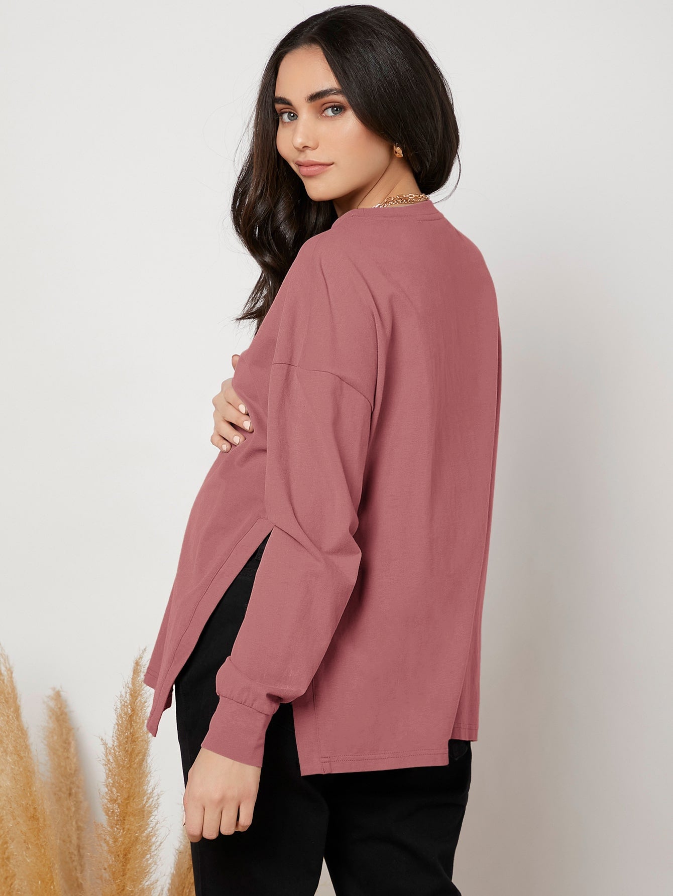 Maternity Drop Shoulder Slit Hem Tee