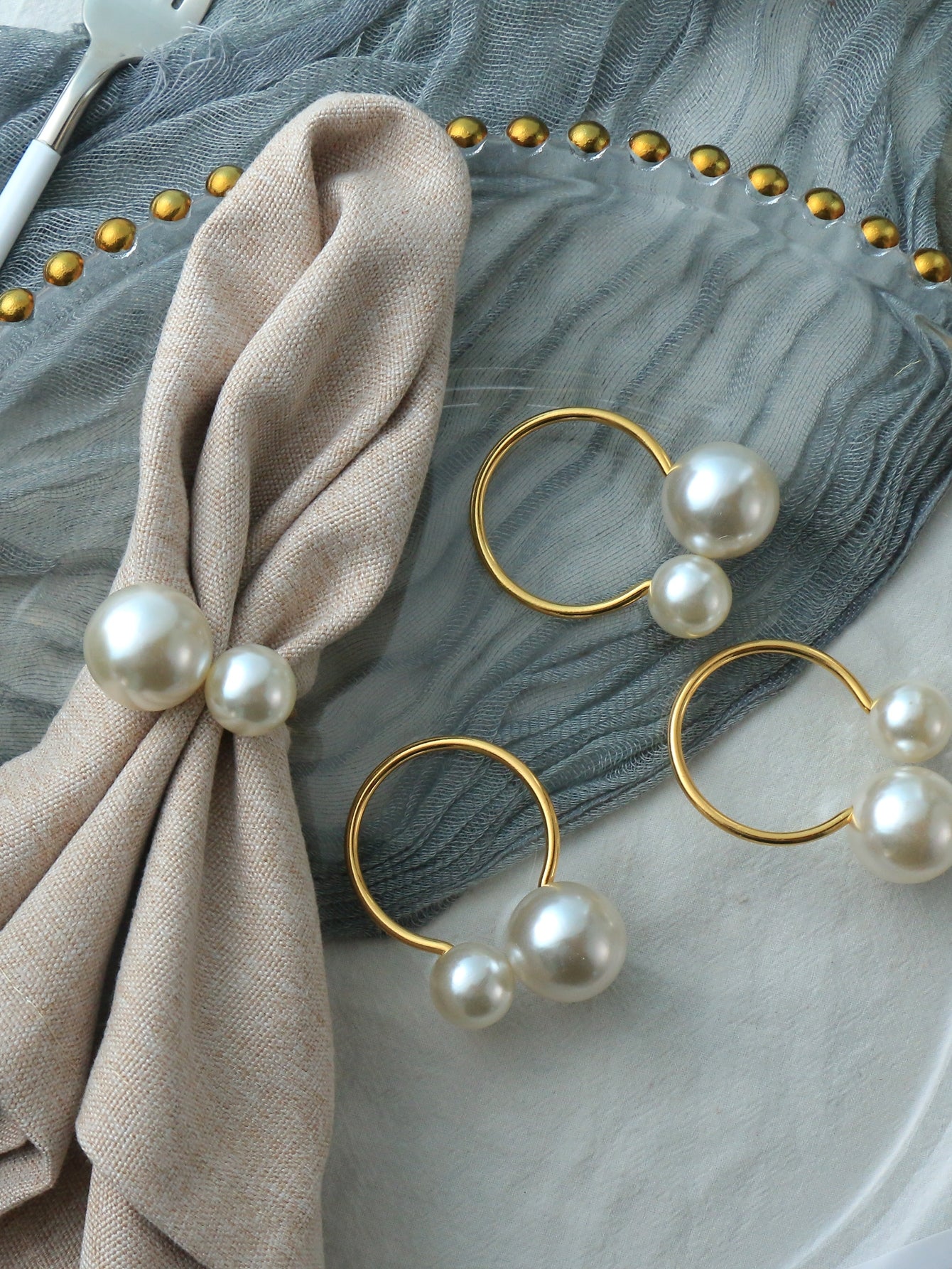 4pcs Pearl Decor Napkin Ring