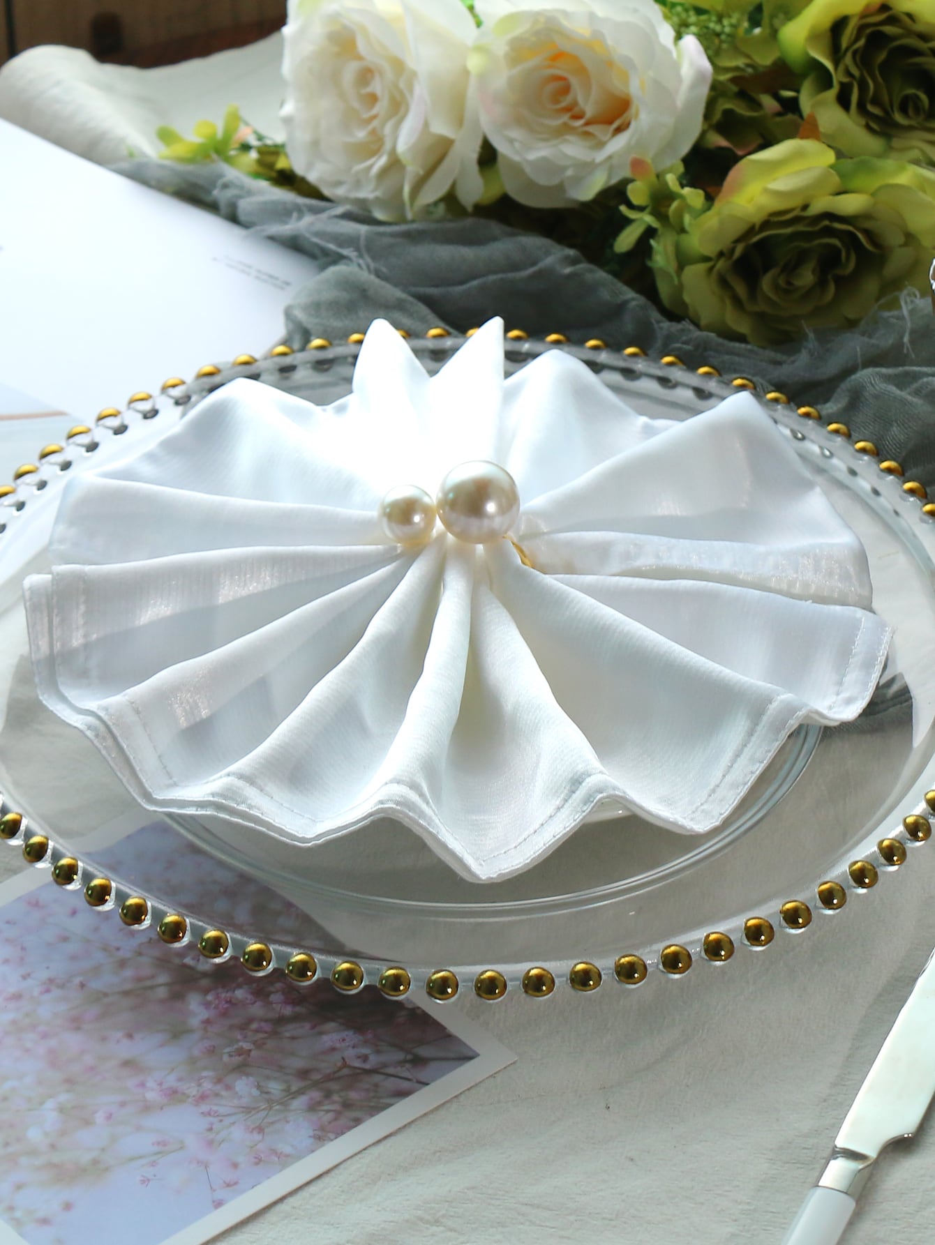 4pcs Pearl Decor Napkin Ring