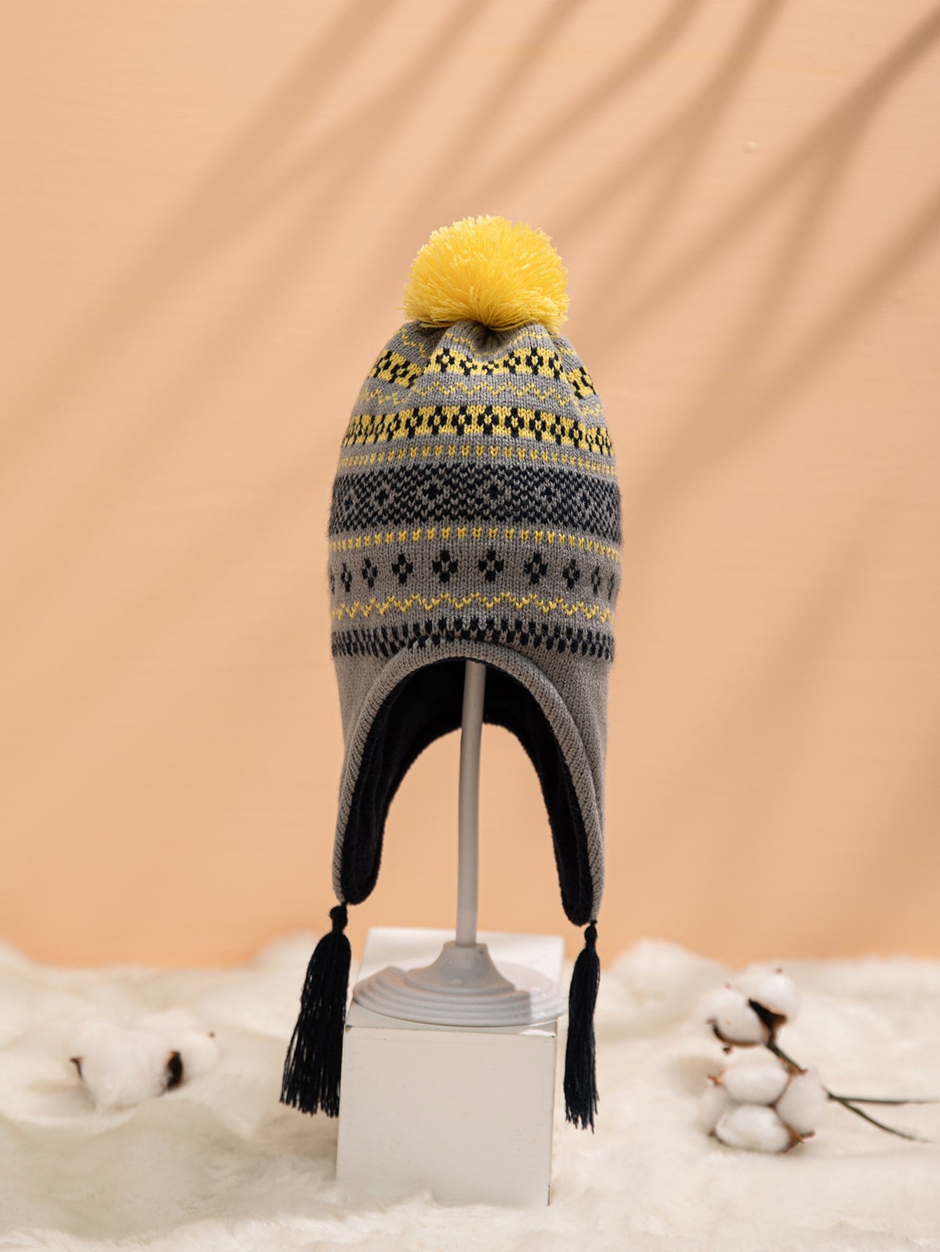 Toddler Girls Pom Pom Decor Color Block Hat