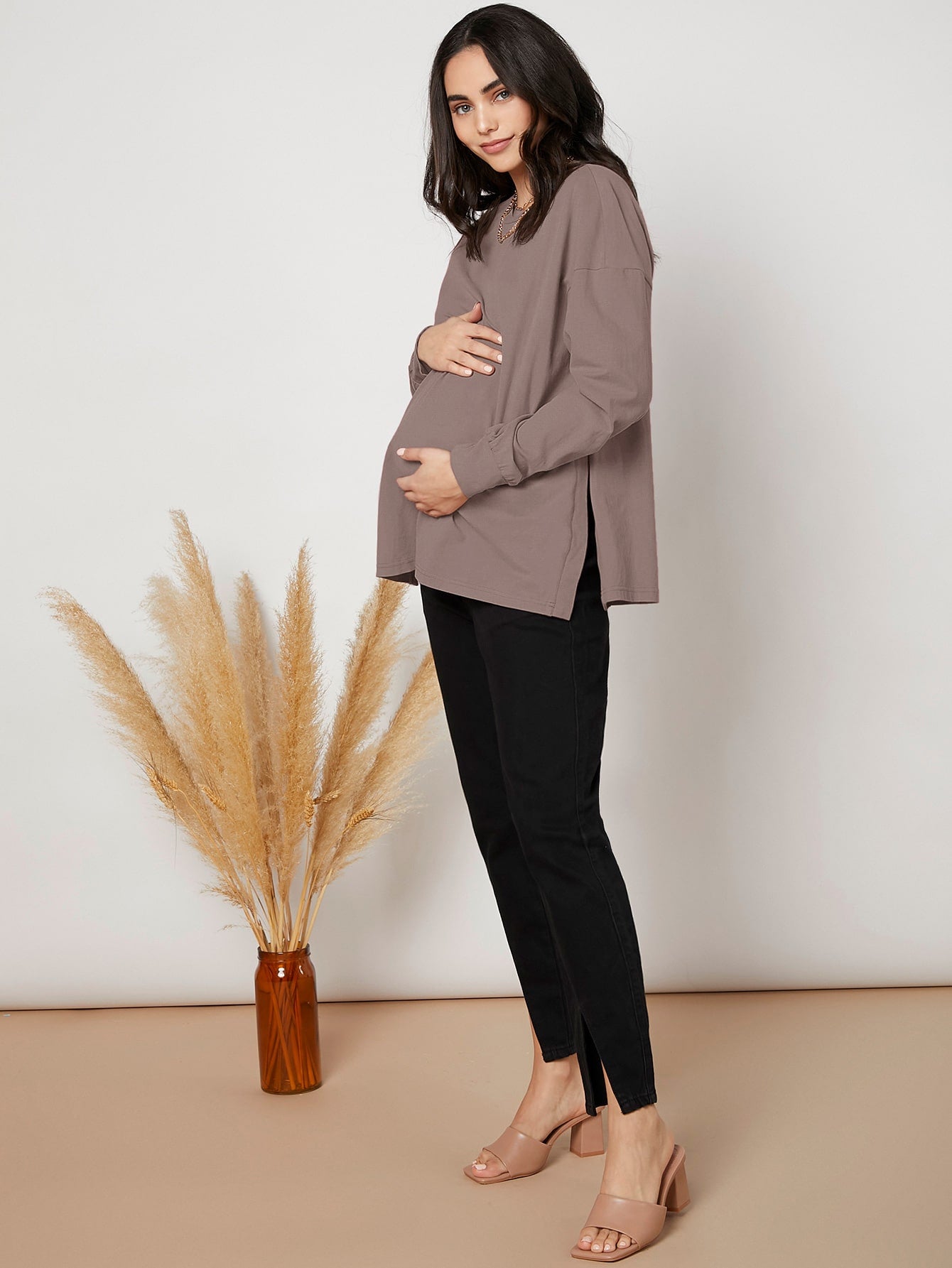 Maternity Drop Shoulder Slit Hem Tee