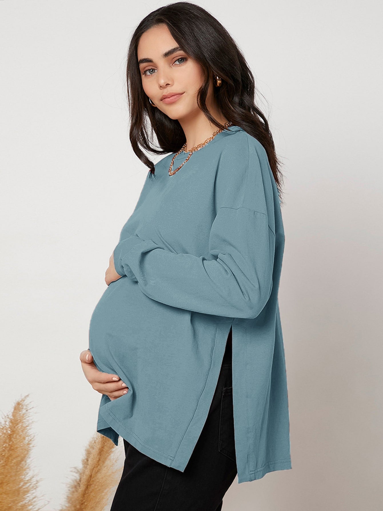 Maternity Drop Shoulder Slit Hem Tee