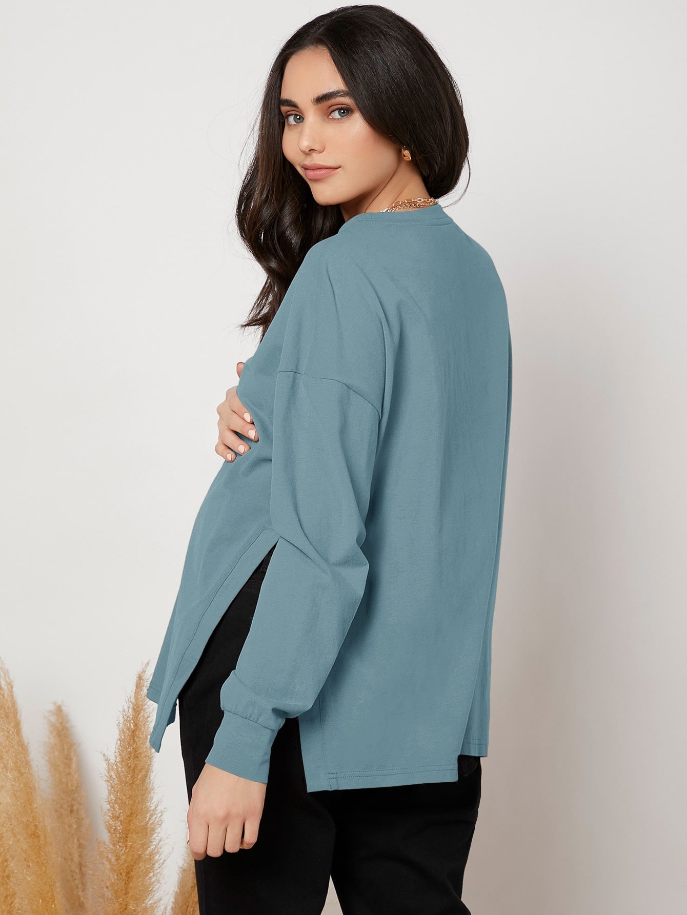 Maternity Drop Shoulder Slit Hem Tee