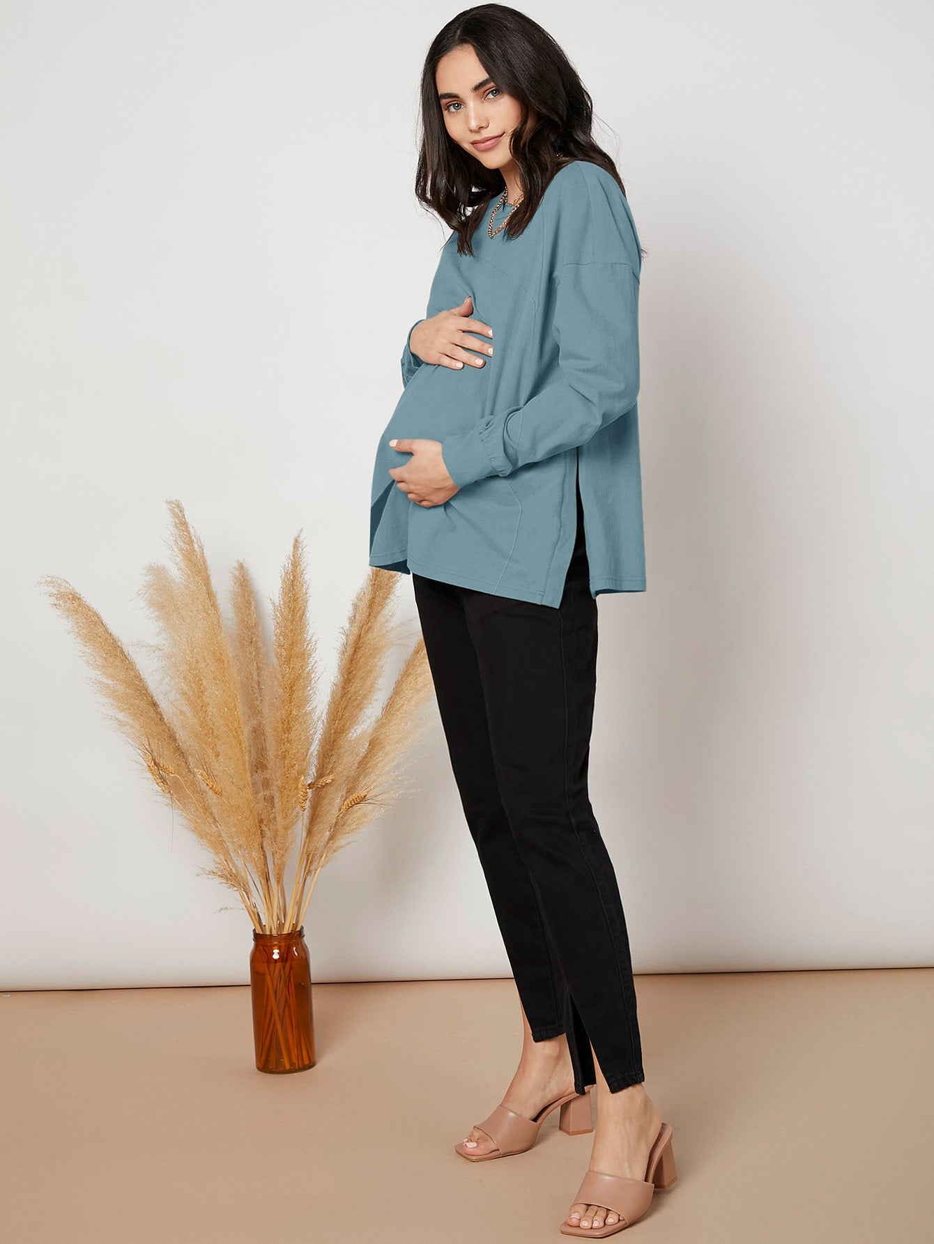 Maternity Drop Shoulder Slit Hem Tee