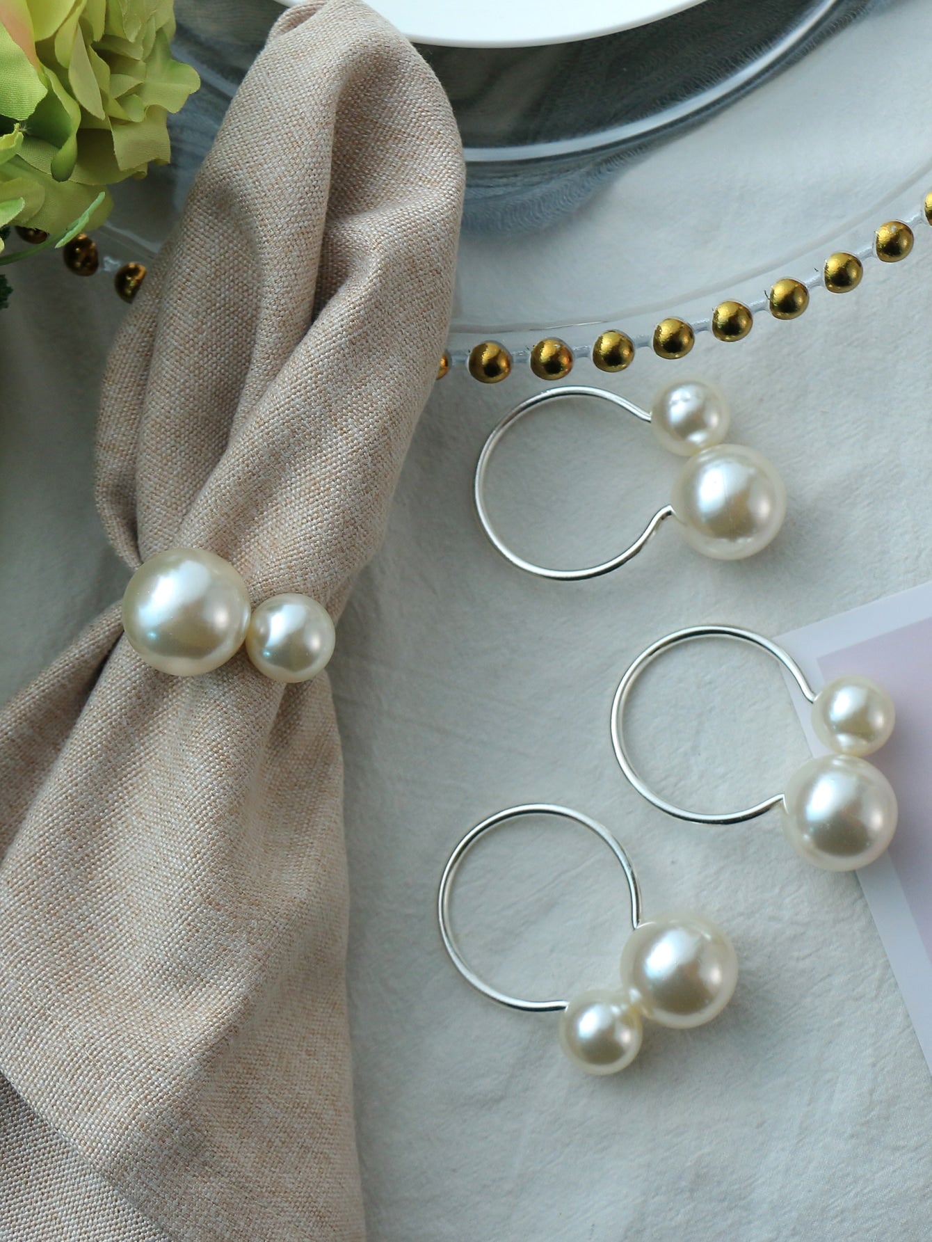 4pcs Pearl Decor Napkin Ring