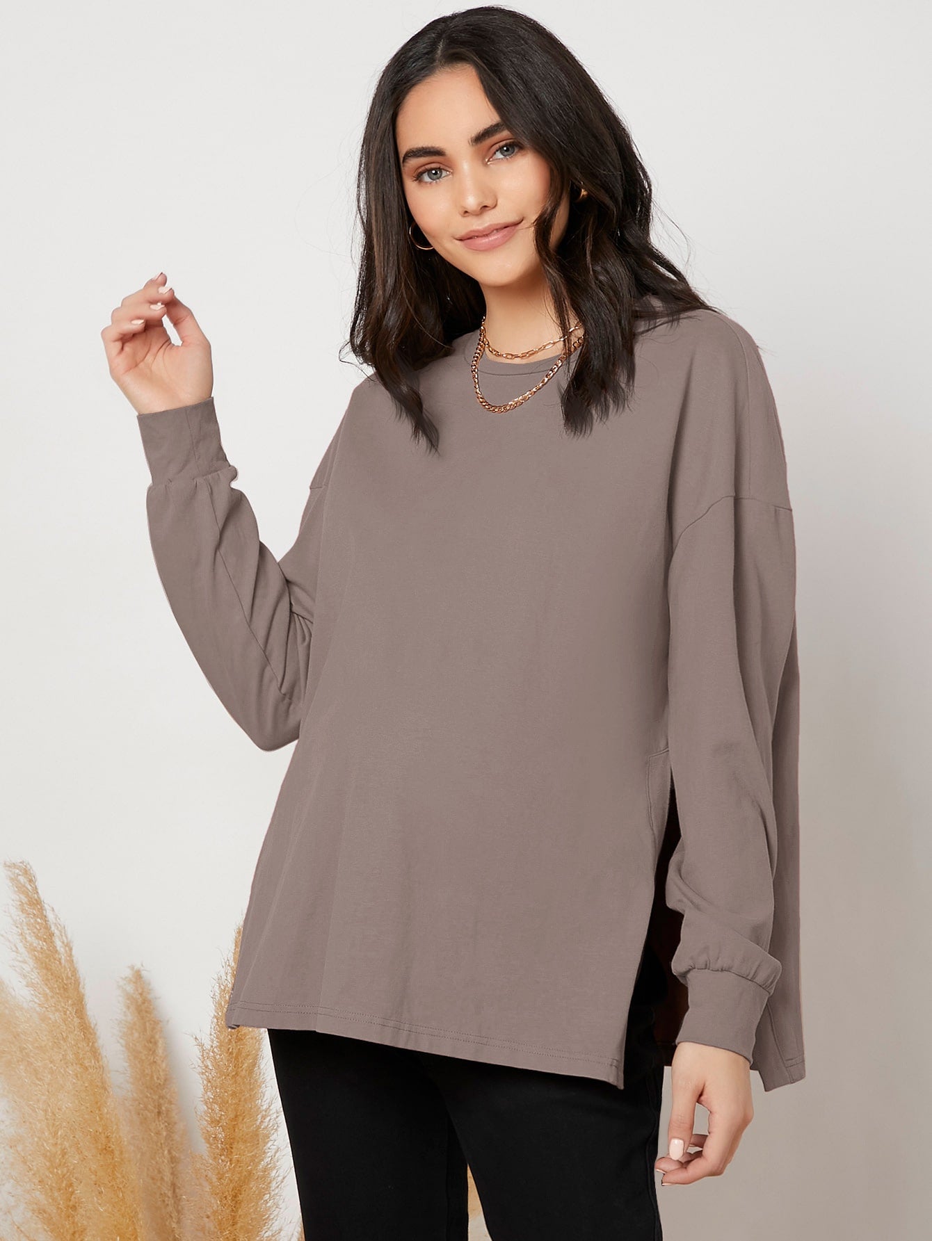 Maternity Drop Shoulder Slit Hem Tee
