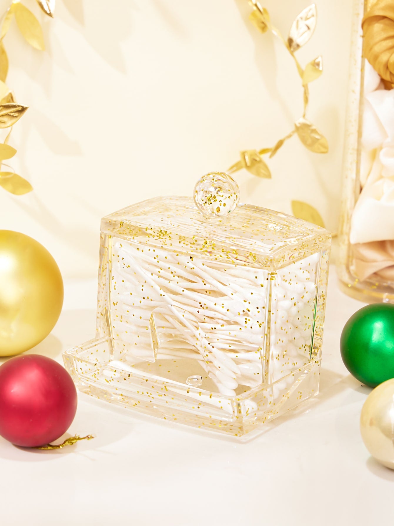 Cotton Swab Organizer Gold Glitter Holiday Gift