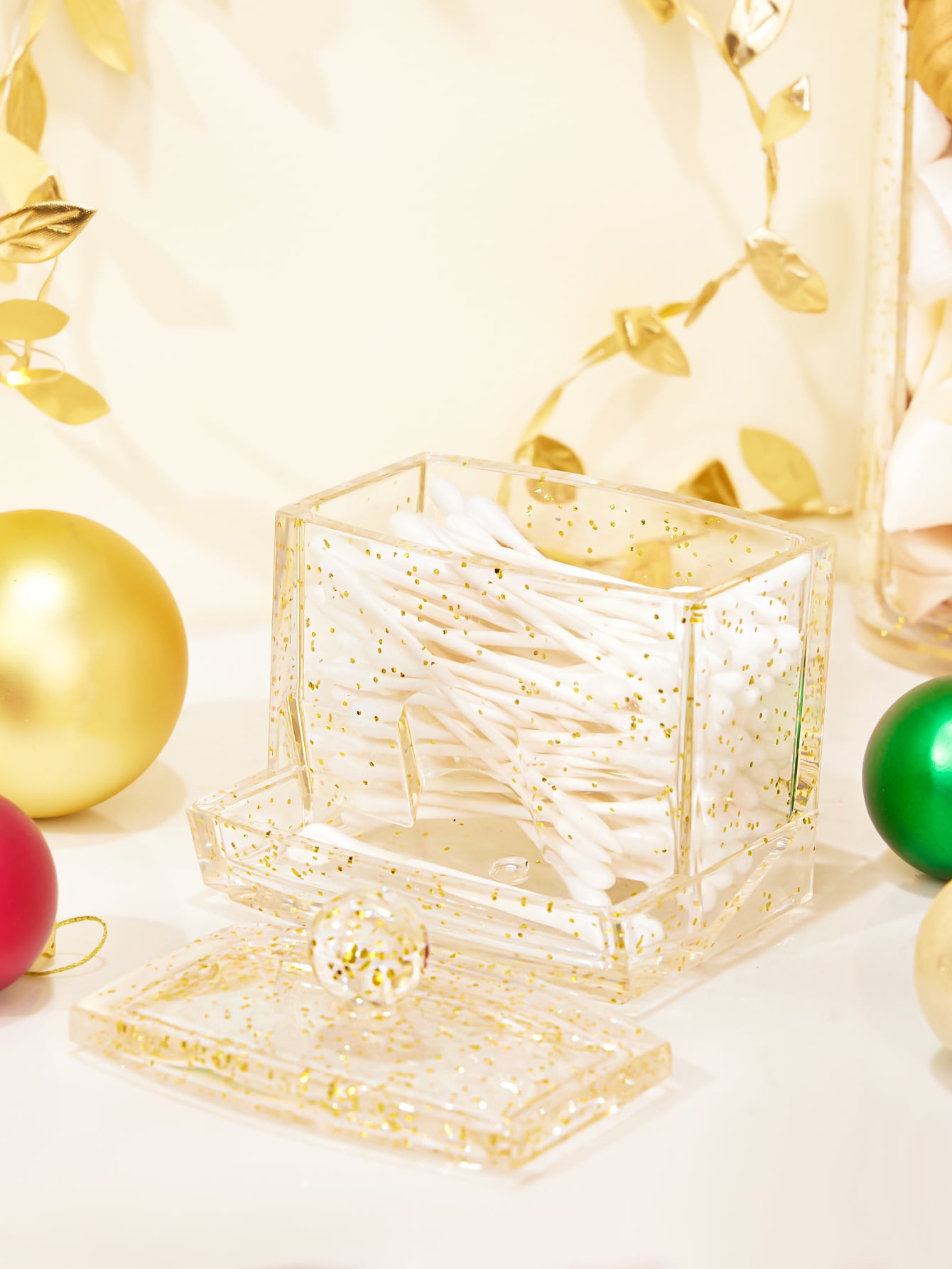 Cotton Swab Organizer Gold Glitter Holiday Gift