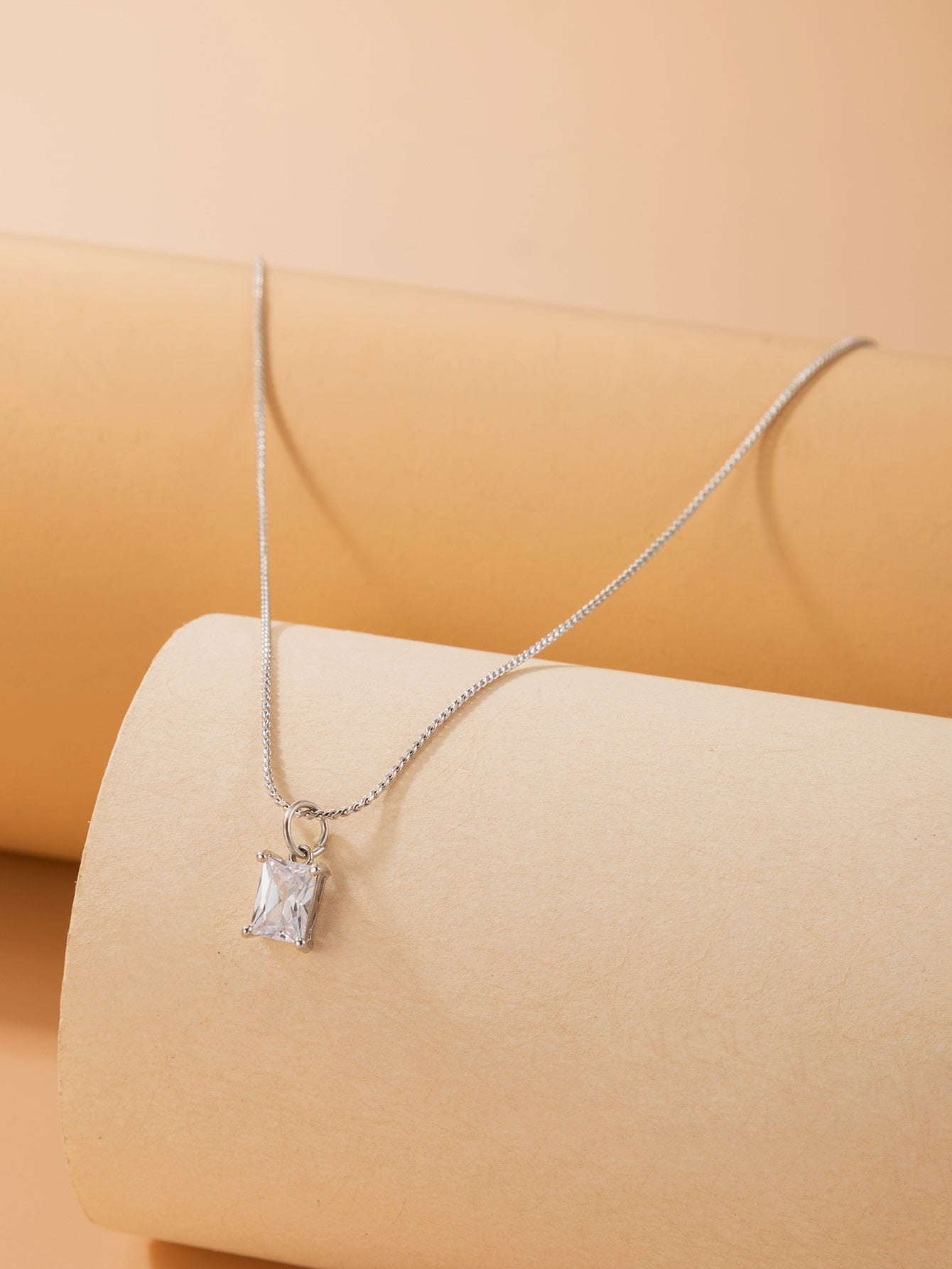 Cubic Zirconia Round Charm Necklace