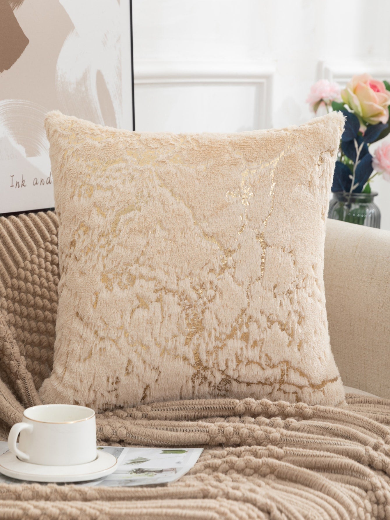 Metallic Pattern Plush Cushion Cover Without Filler