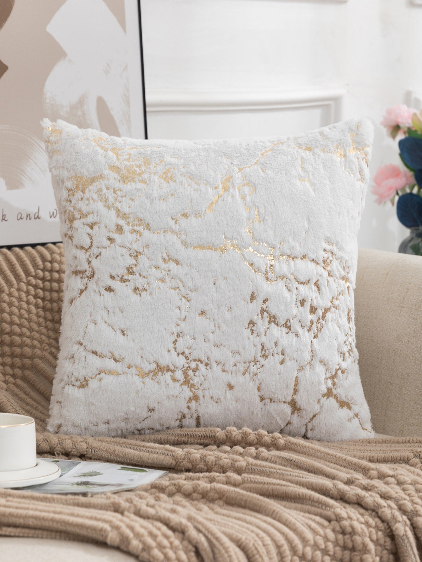 Metallic Pattern Plush Cushion Cover Without Filler