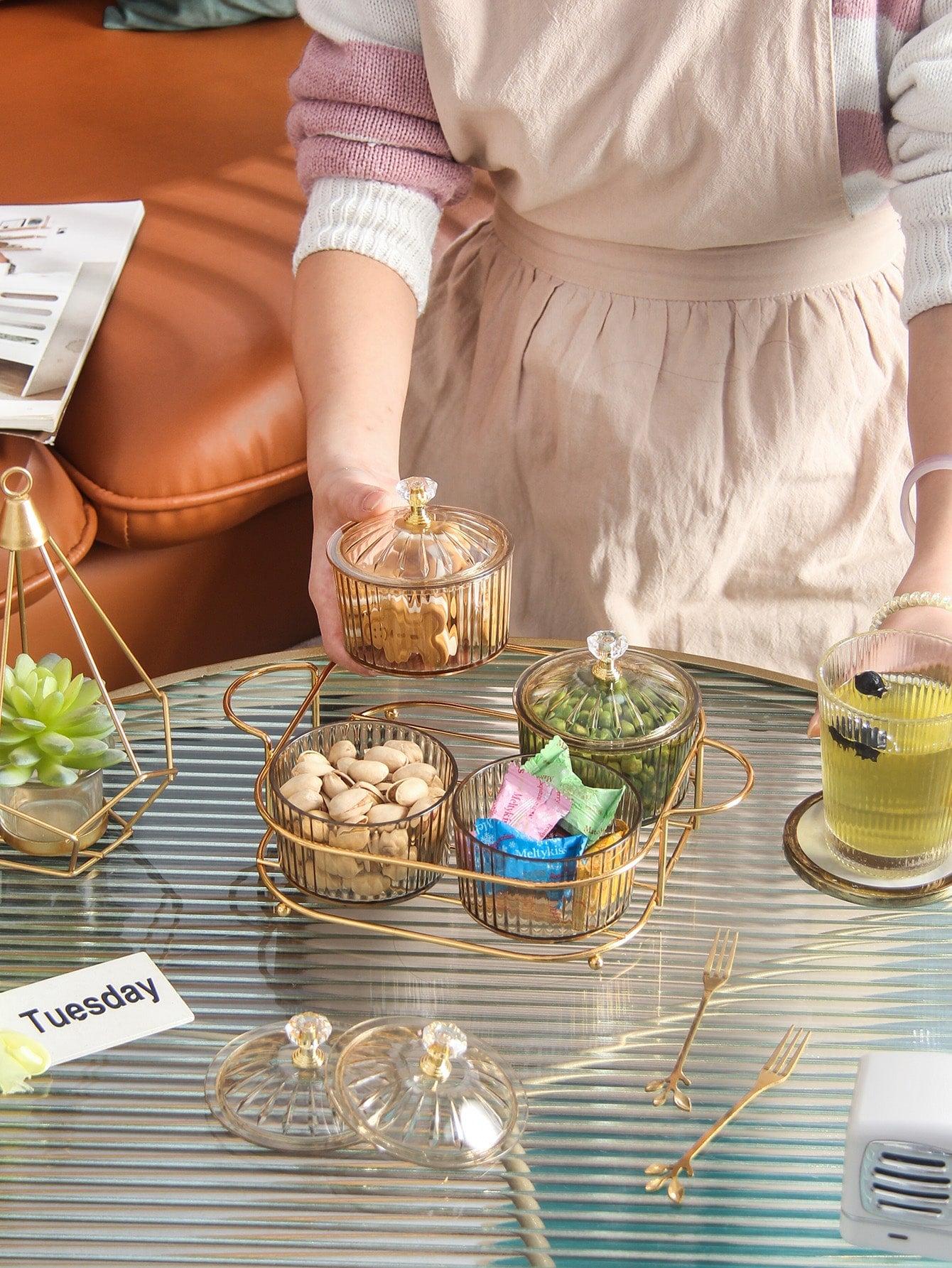 1pc Plain Snack Tray 4pcs Dessert Box
