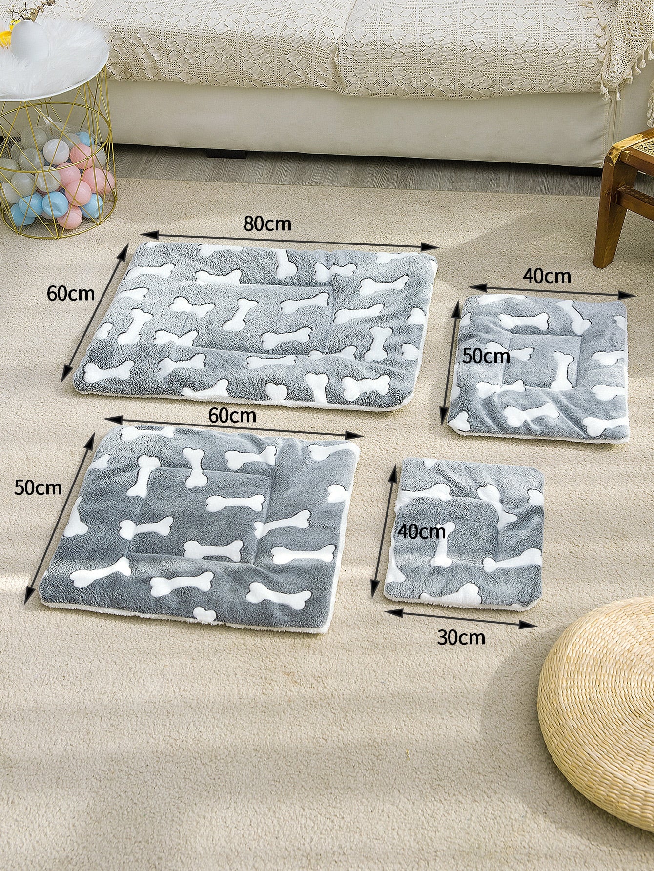 Bone Pattern Pet Crate Mat Pet Bed Mat Thickened Cat And Dog Sleeping Pad Warm Double sided Blanket Kennel