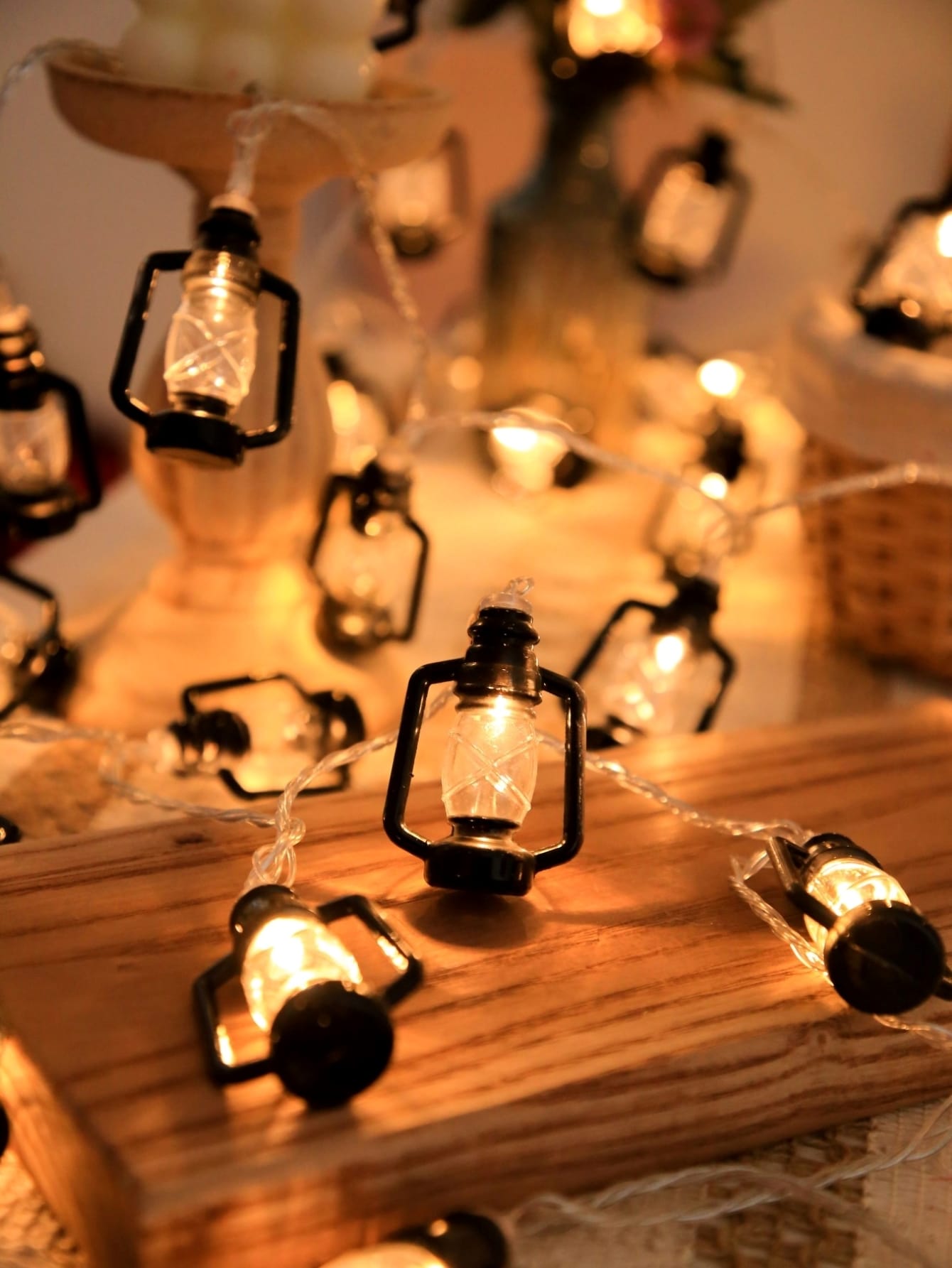 10 Led 2M PVC Oil String Light Black Lamp Shaped Lights Battery Box Thanksgiving Christmas Table Decorations
