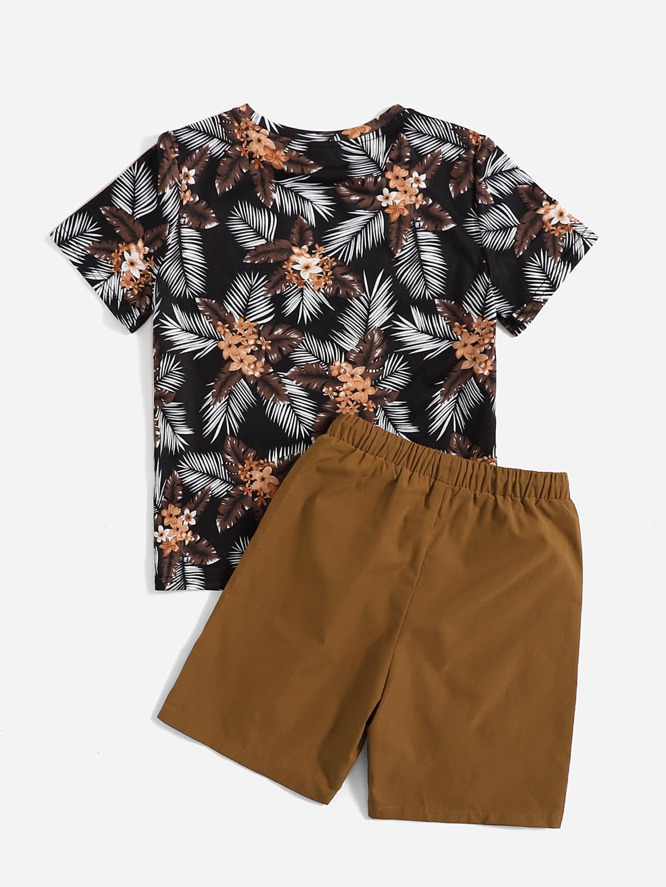 Boys Floral Tee Drawstring Shorts Set