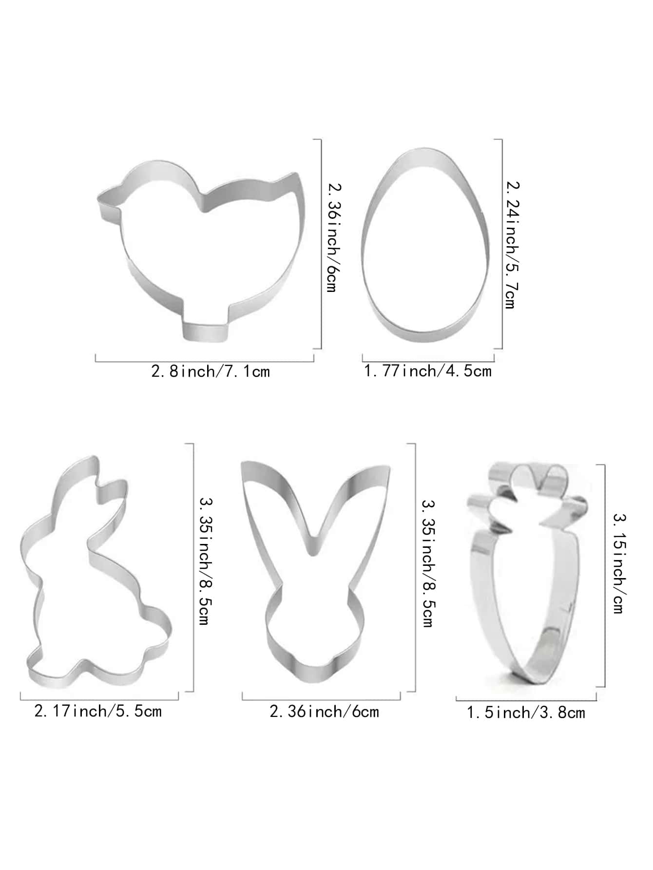 5pcs Easter Mixed Pattern Stainless Steel Cookie Mold Cartoon Biscuit Cutter For Party Baking