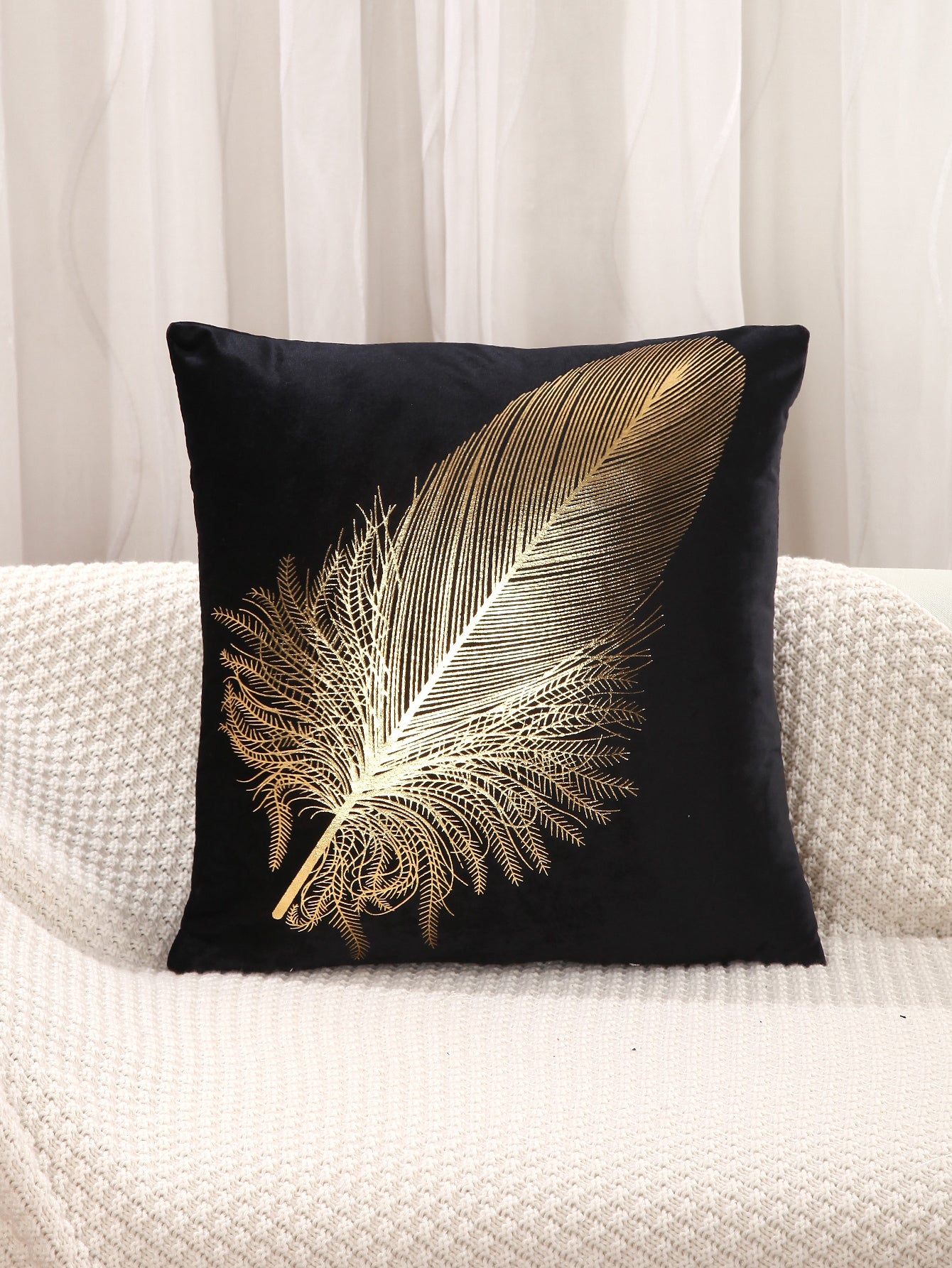 Metallic Gold Feather Cushion Cover Without Filler