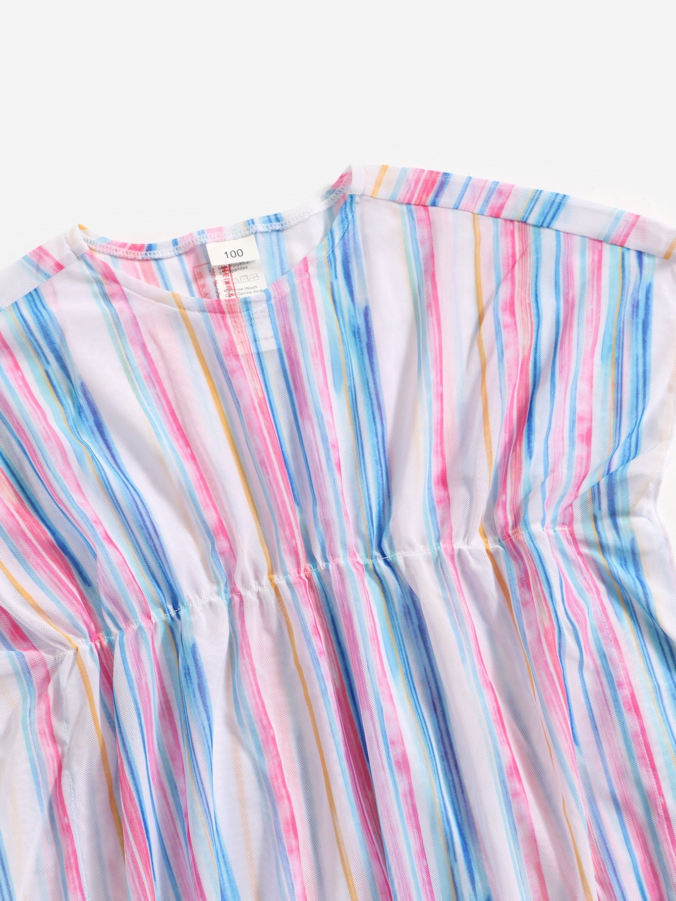 Toddler Girls Block Striped Batwing Sleeve Cover Up