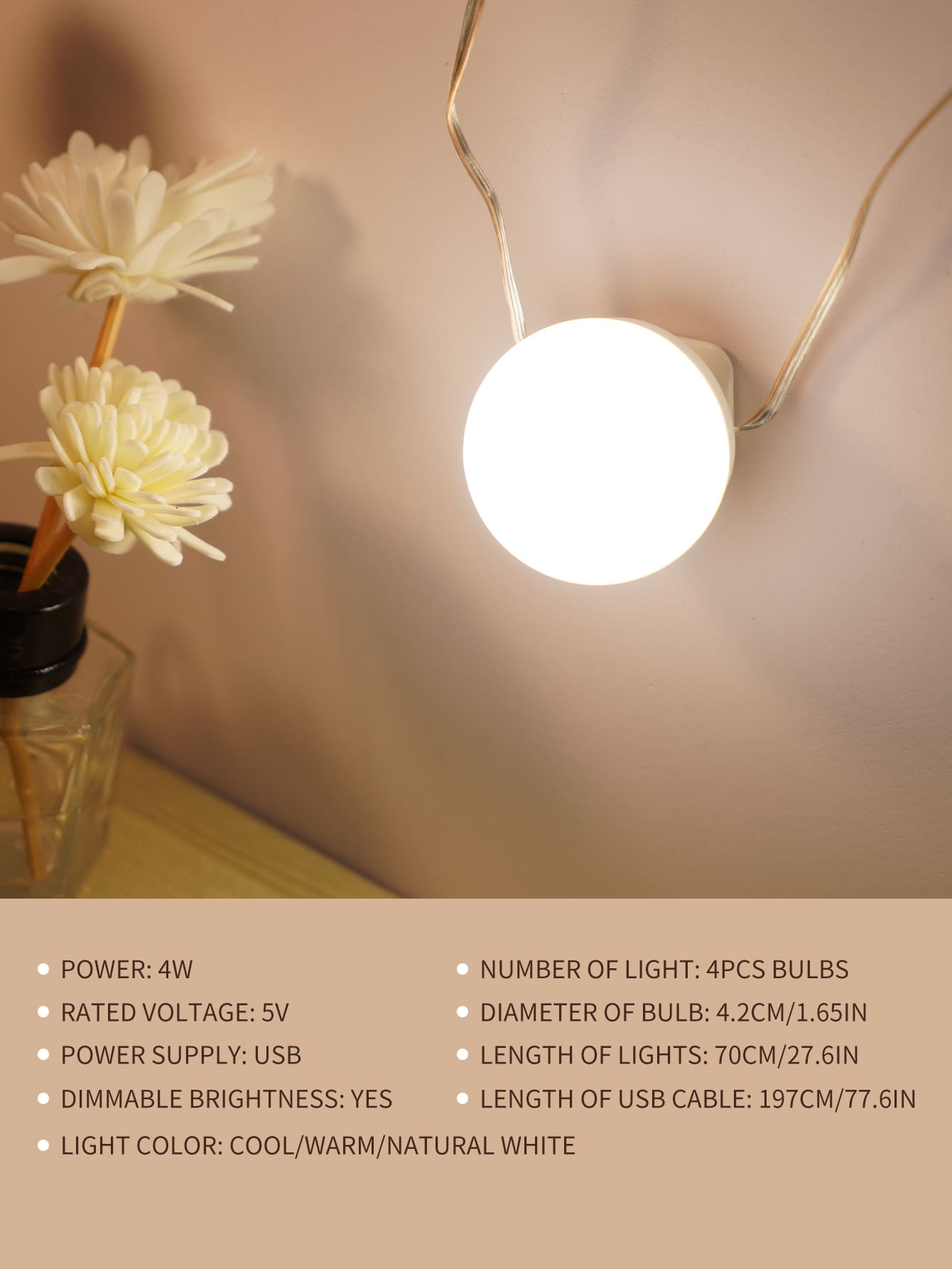 4pcs 3 Color Modes Stepless Dimming Vanity Light