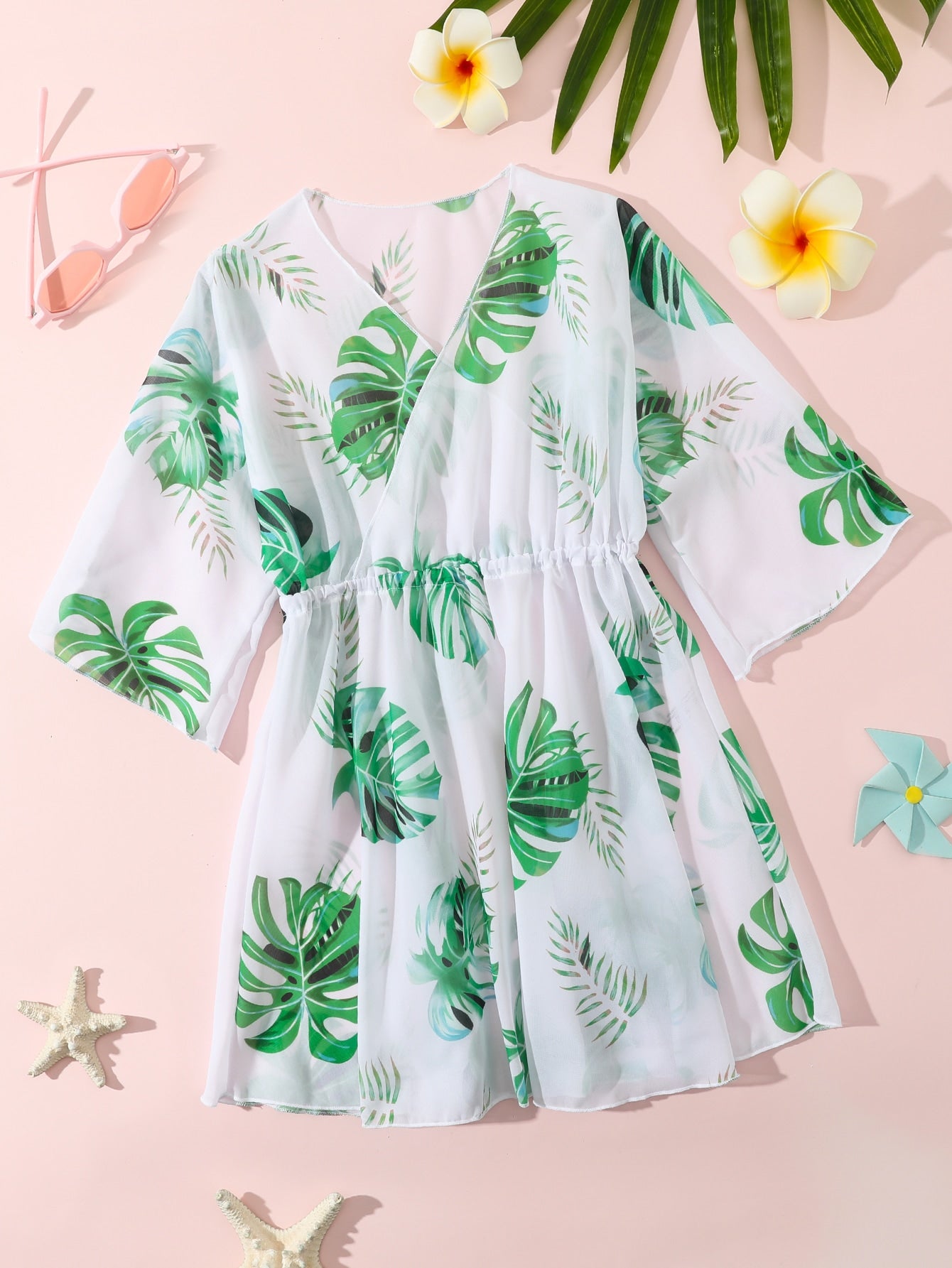 Toddler Girls Random Tropical Print Lettuce Trim Cover Up