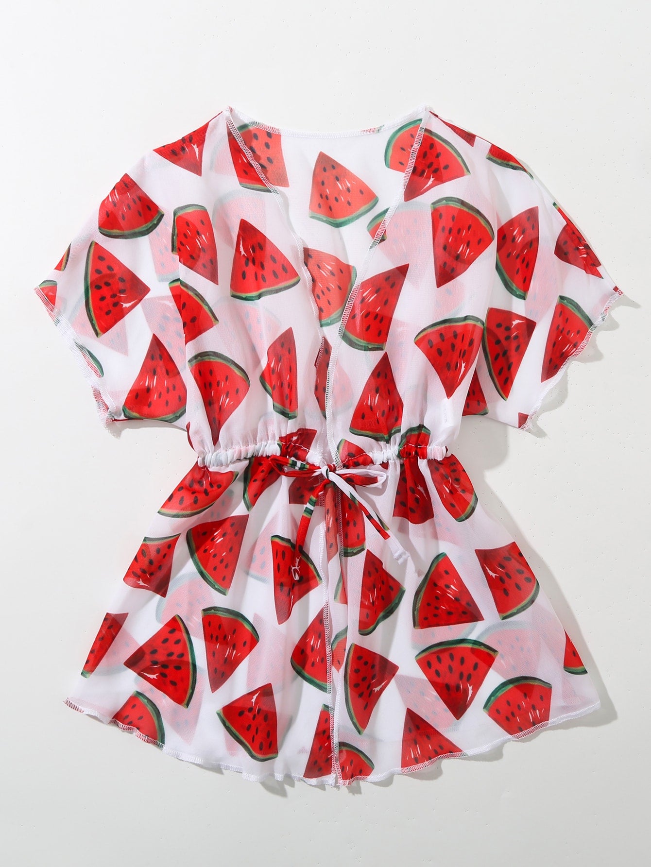 Toddler Girls Random Watermelon Print Drawstring Waist Kimono