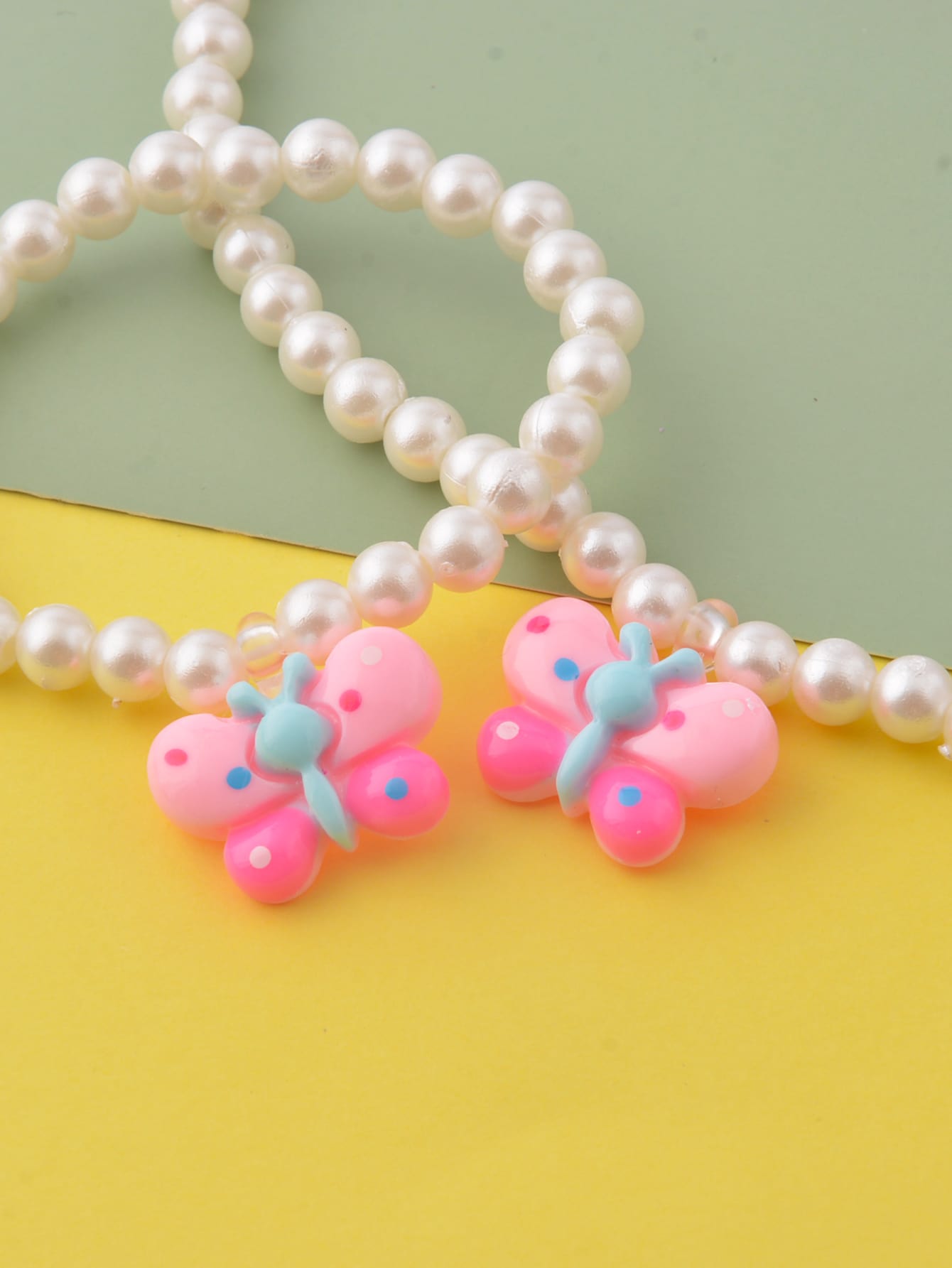 Girls Butterfly Pendant Beaded Necklace Bracelet