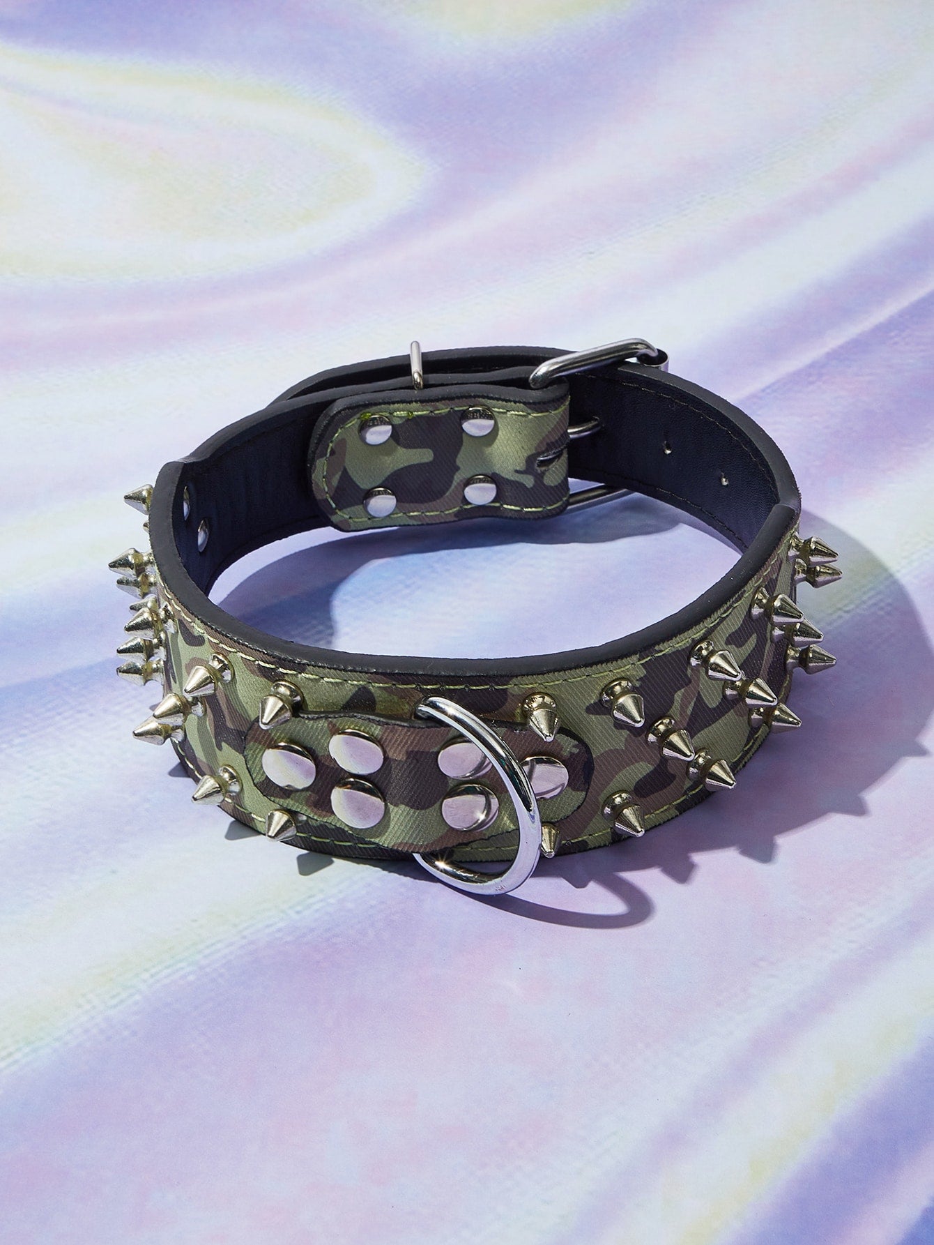 1pc Camo Rivet Decor Pet Collar