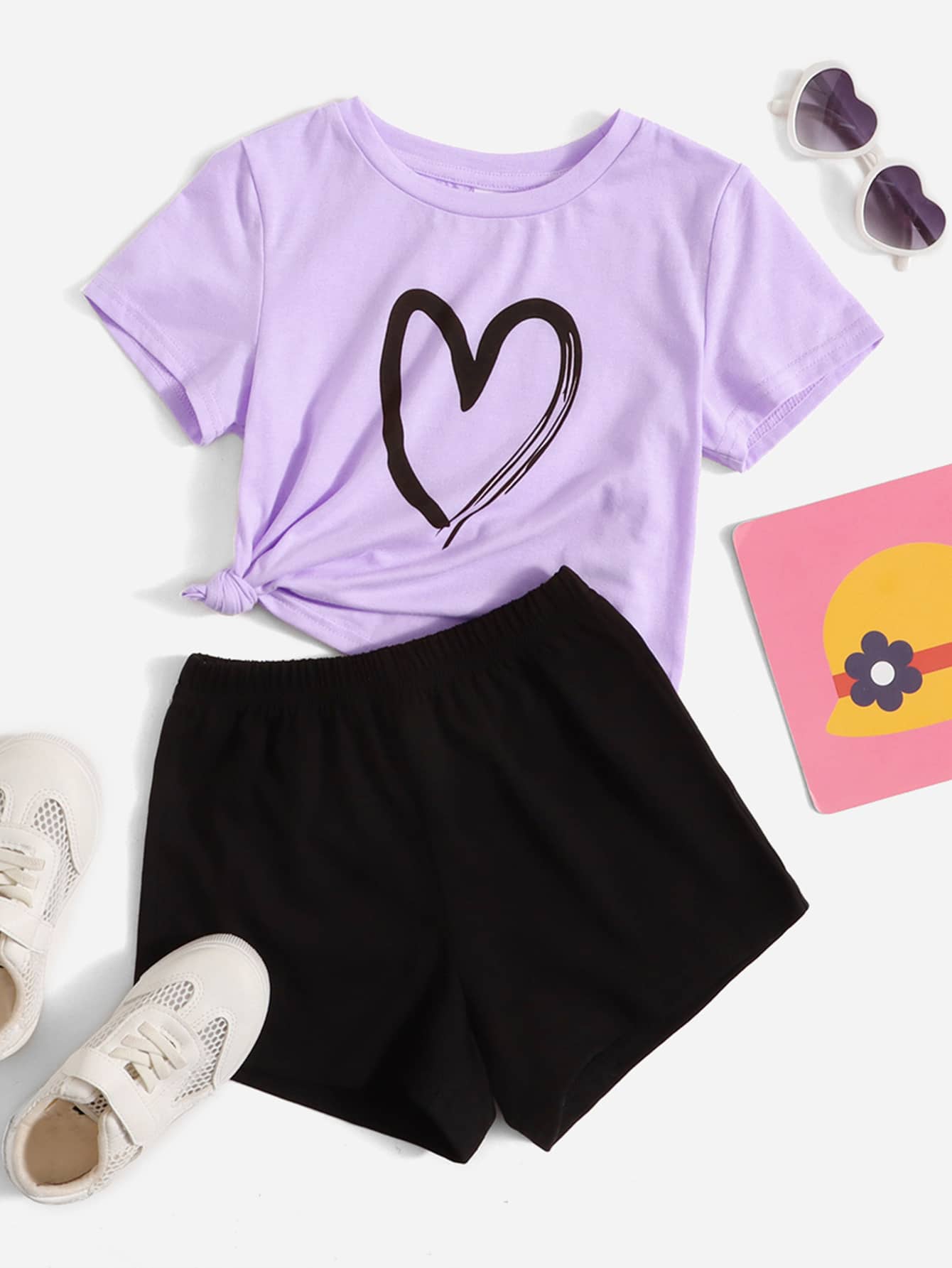 Toddler Girls Heart Print Top Shorts Set