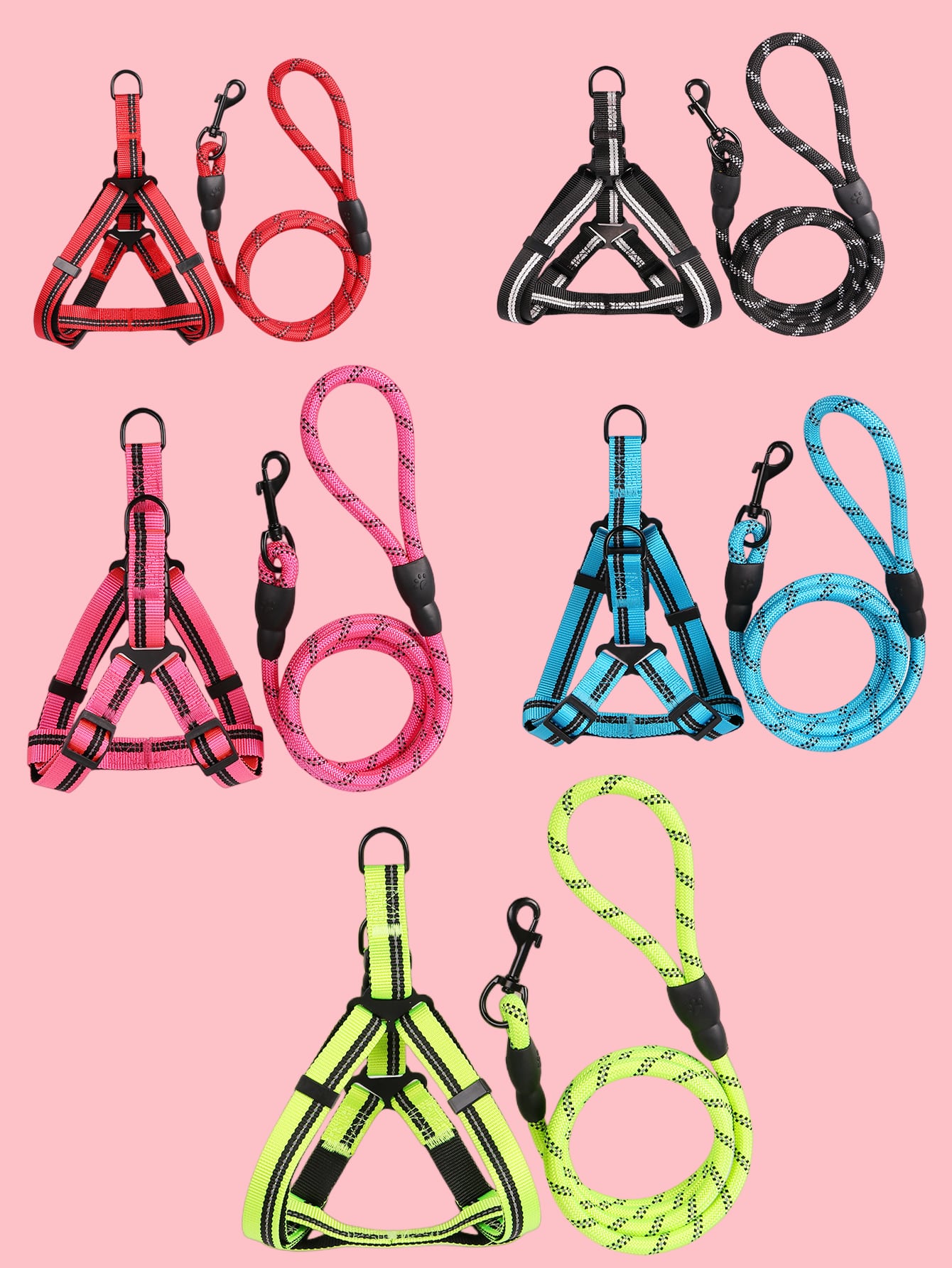 2pcs Random Color Reflective Pet Leash Harness Set