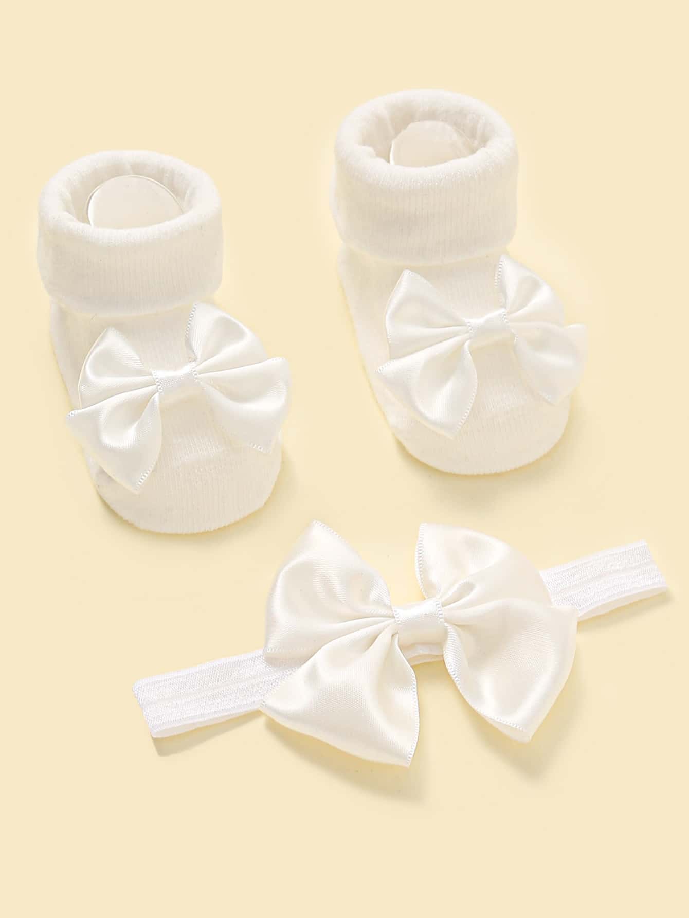 1pair Baby Bow Decor Socks 1pc Headband