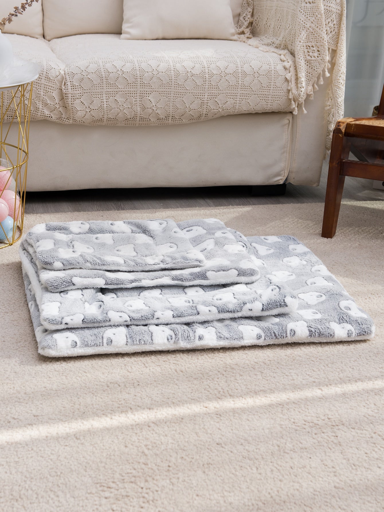 Bone Pattern Pet Crate Mat Pet Bed Mat Thickened Cat And Dog Sleeping Pad Warm Double sided Blanket Kennel