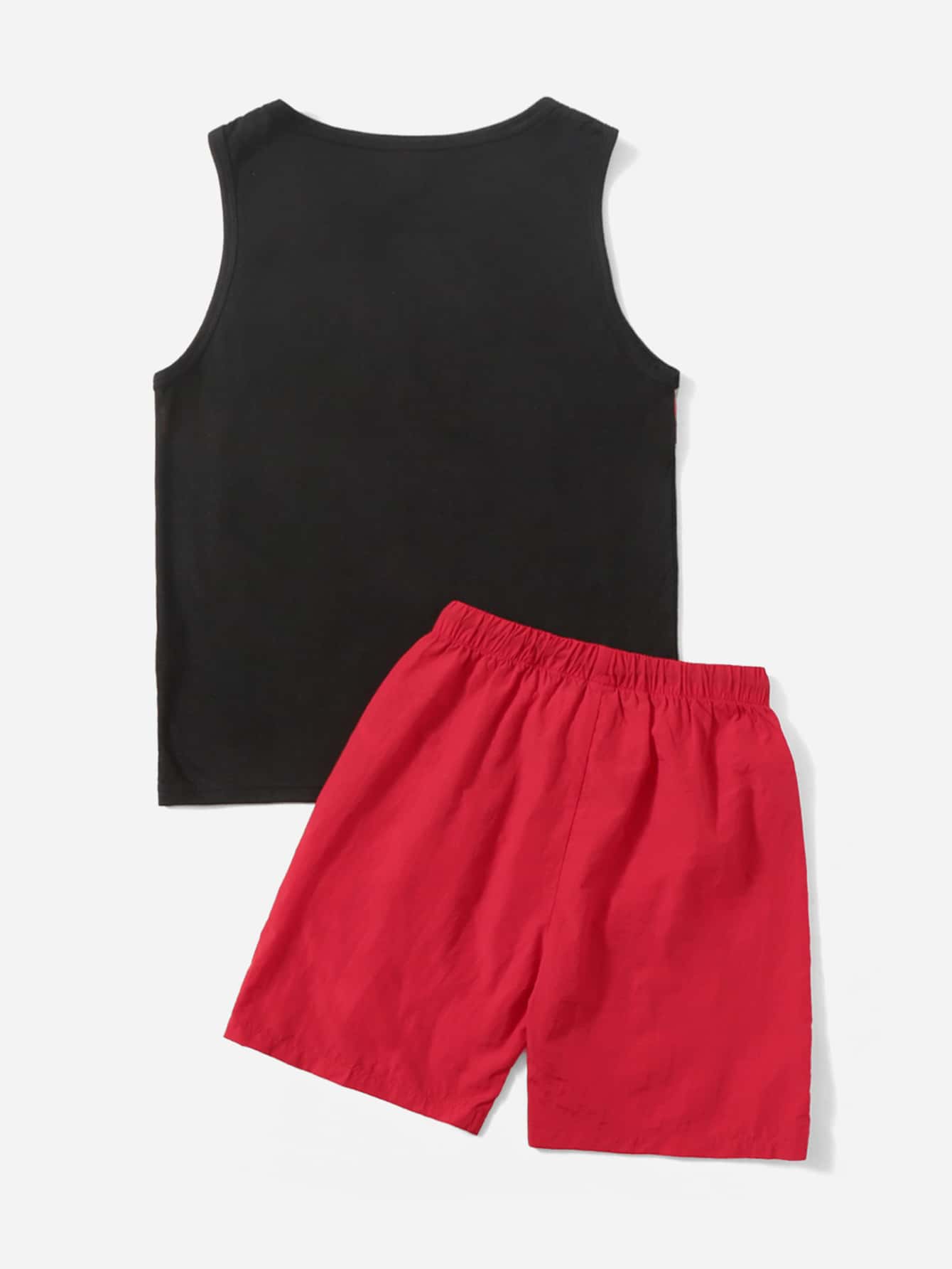 Boys Palm Tree Print Contrast Binding Tank Top Drawstring Waist Shorts