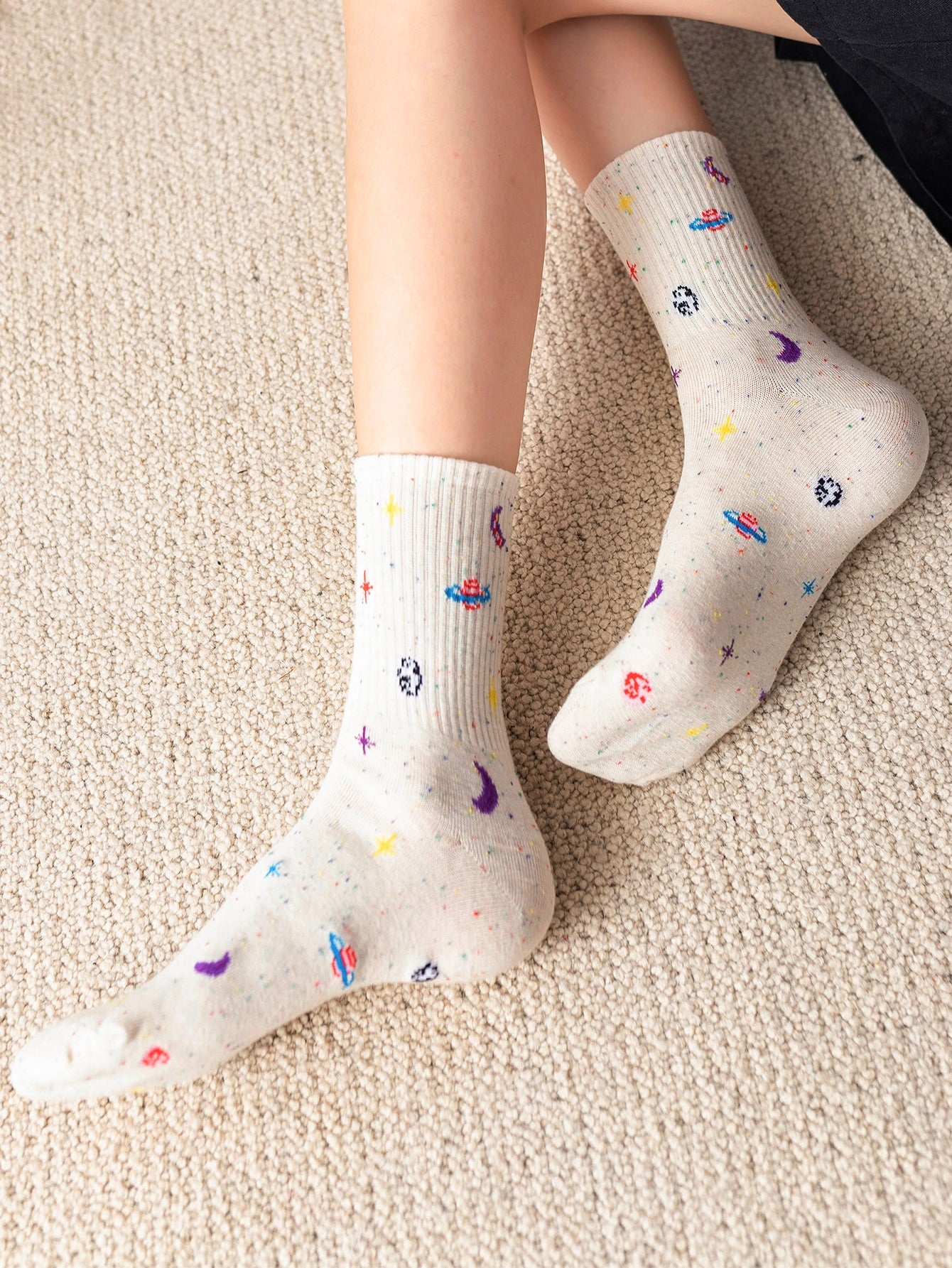 Moon Print Crew Socks