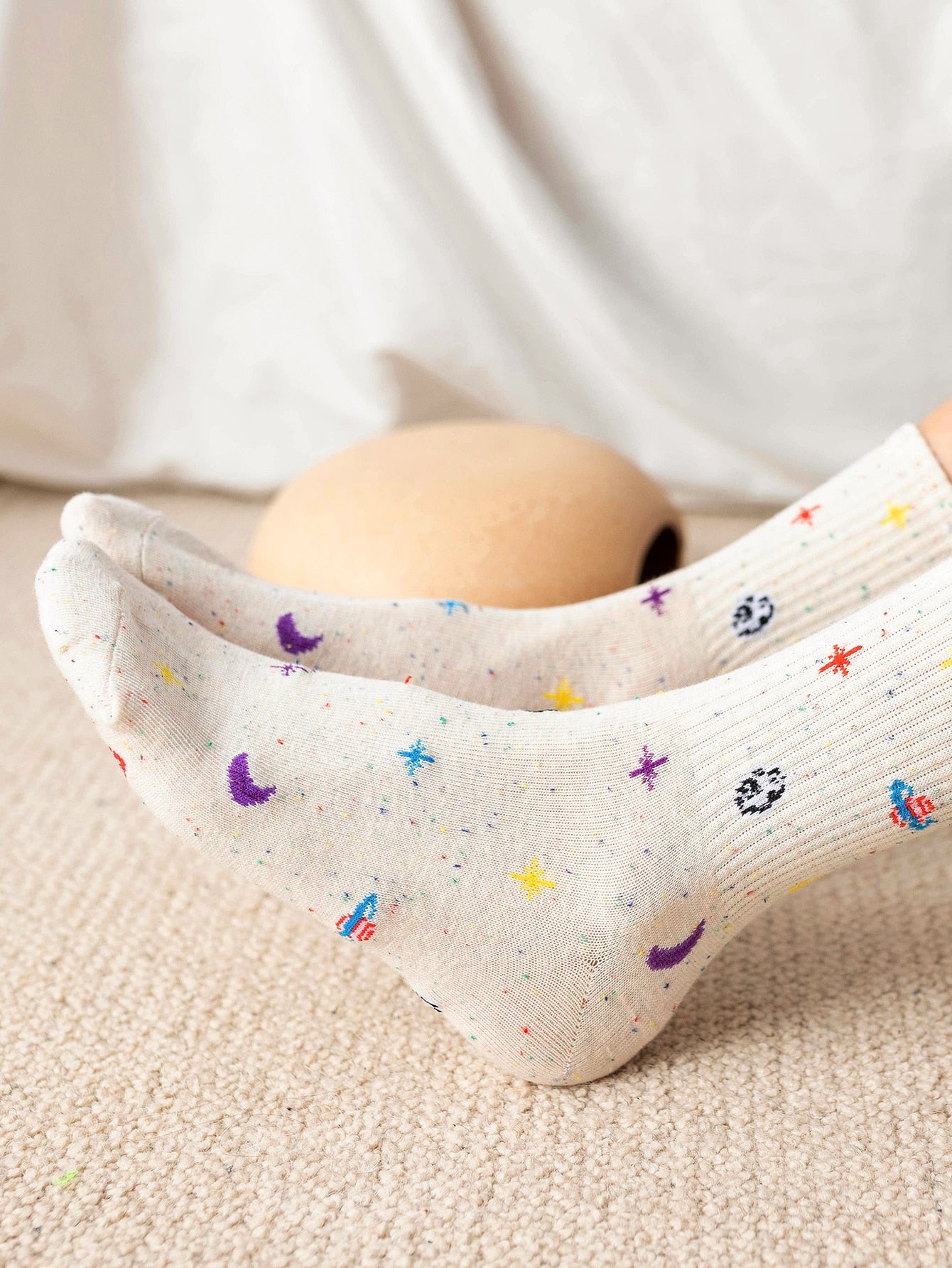 Moon Print Crew Socks