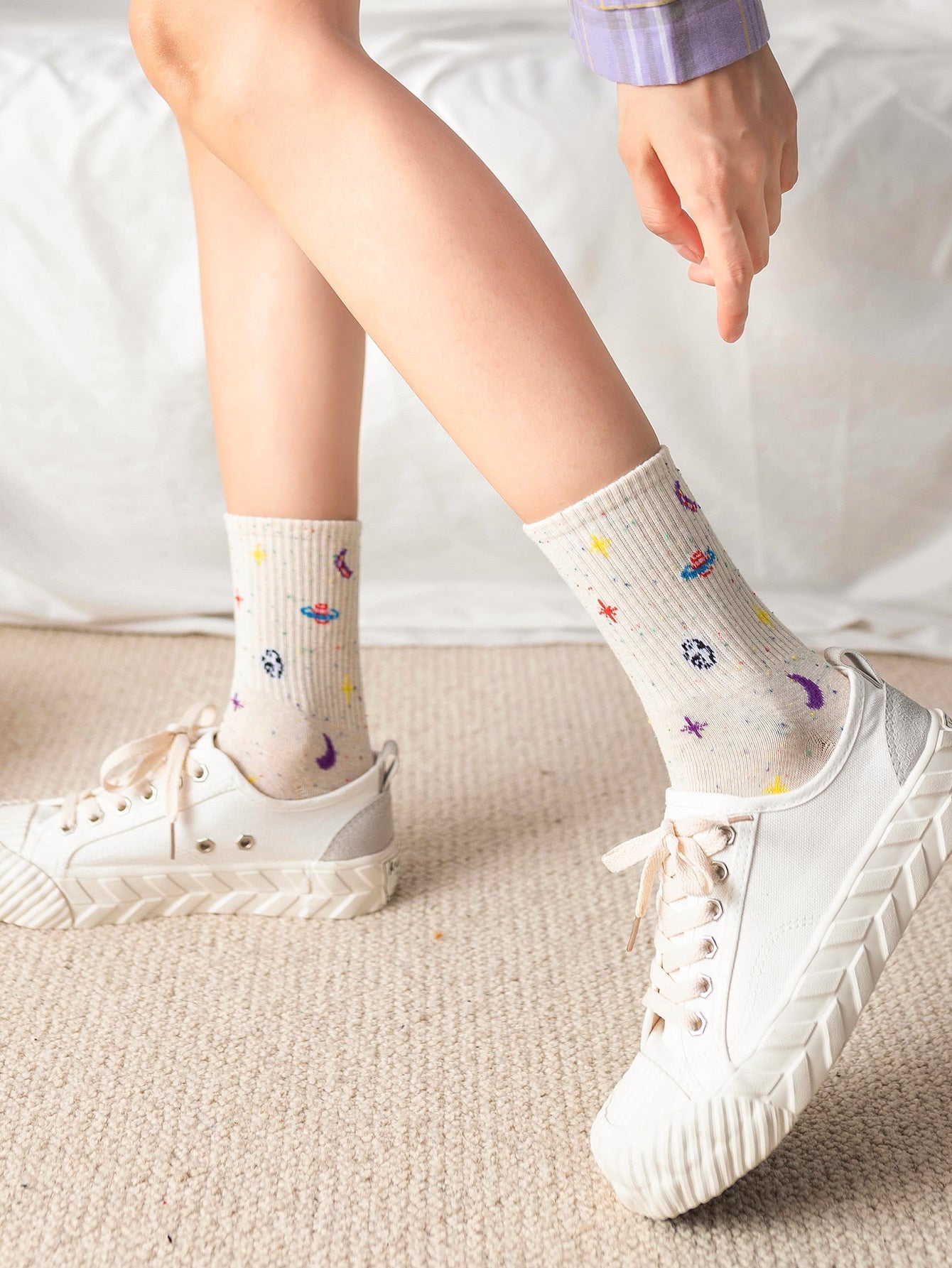 Moon Print Crew Socks