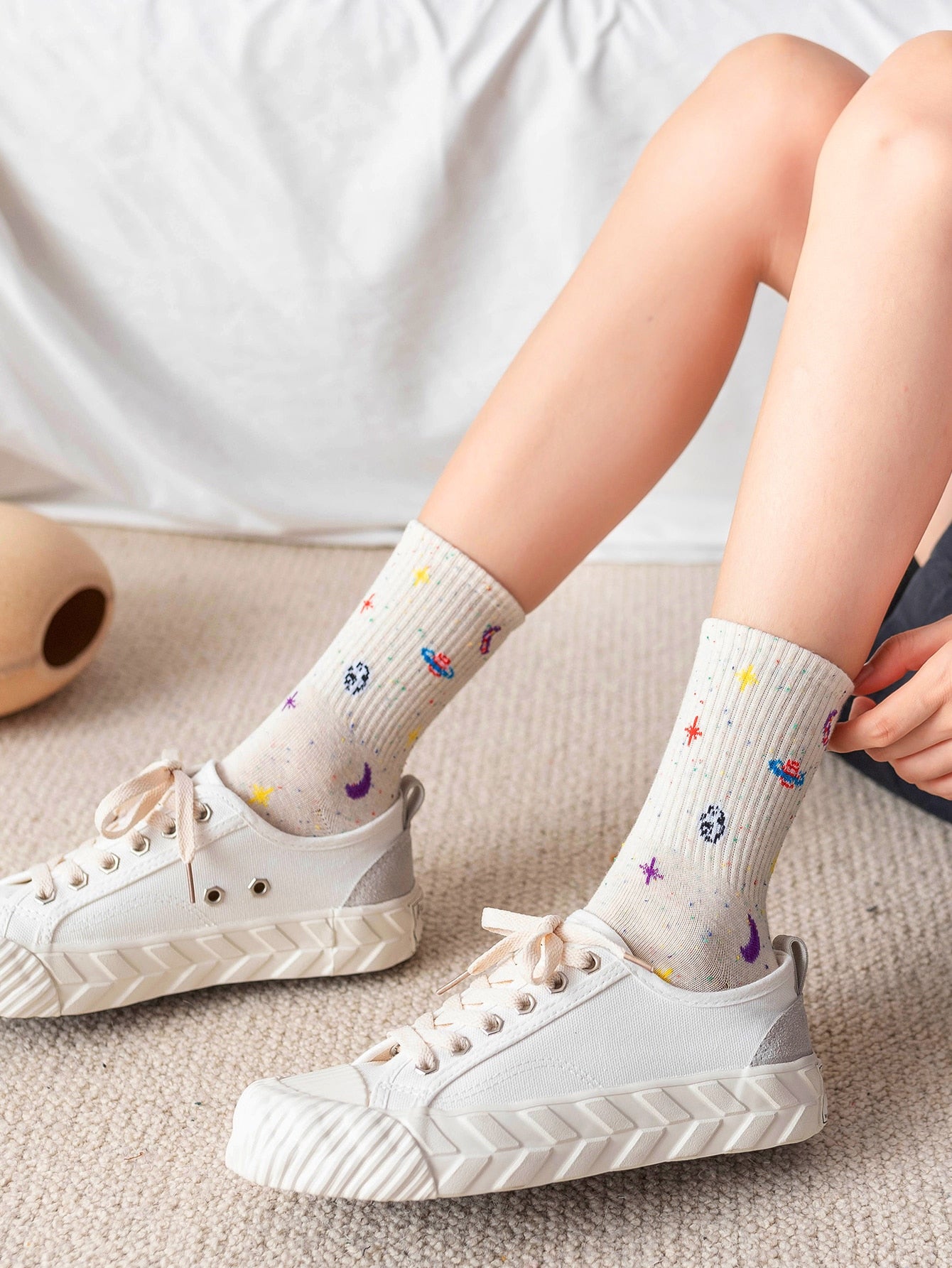 Moon Print Crew Socks