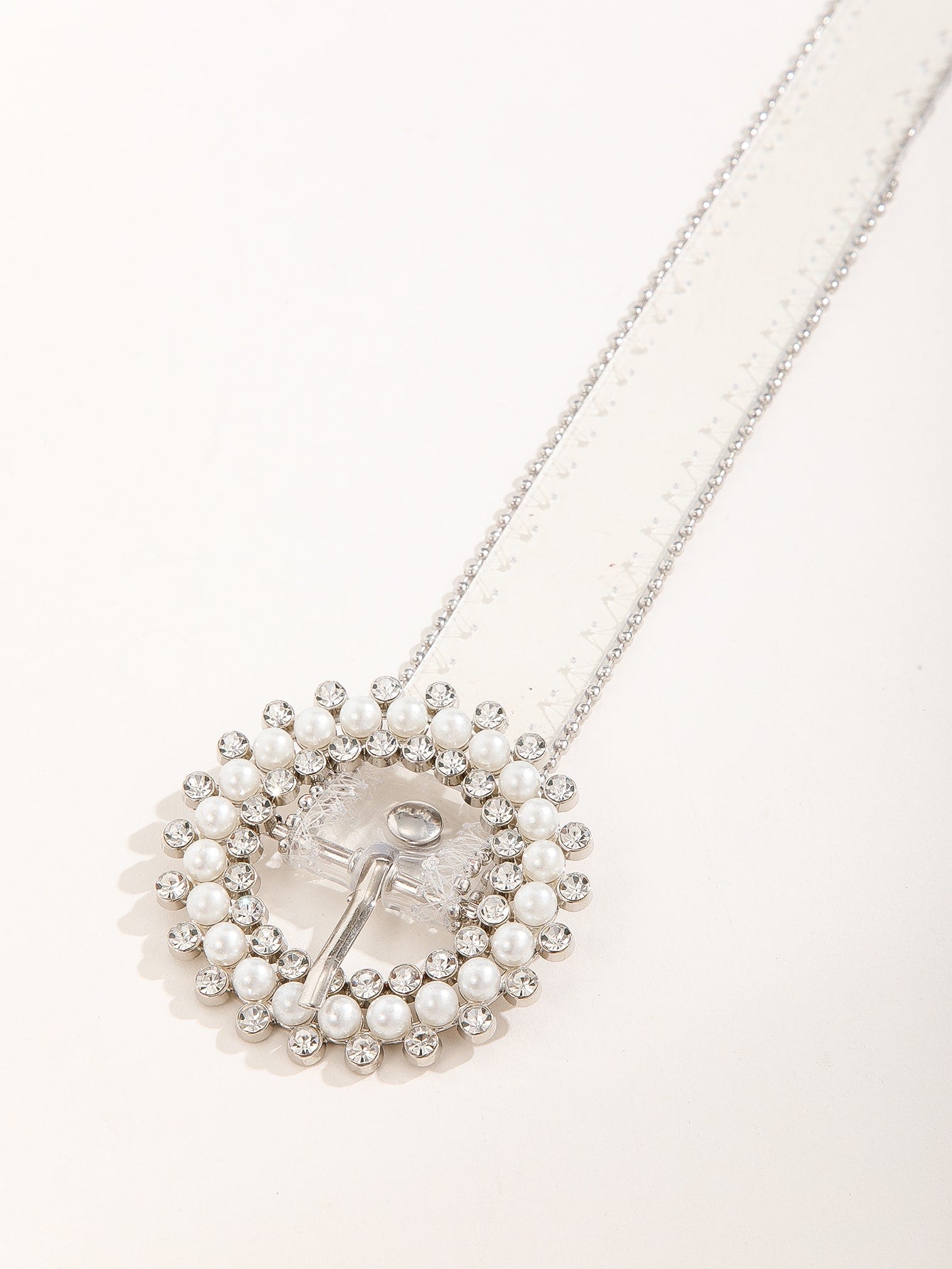 Rhinestone Faux Pearl Decor Transparent Belt