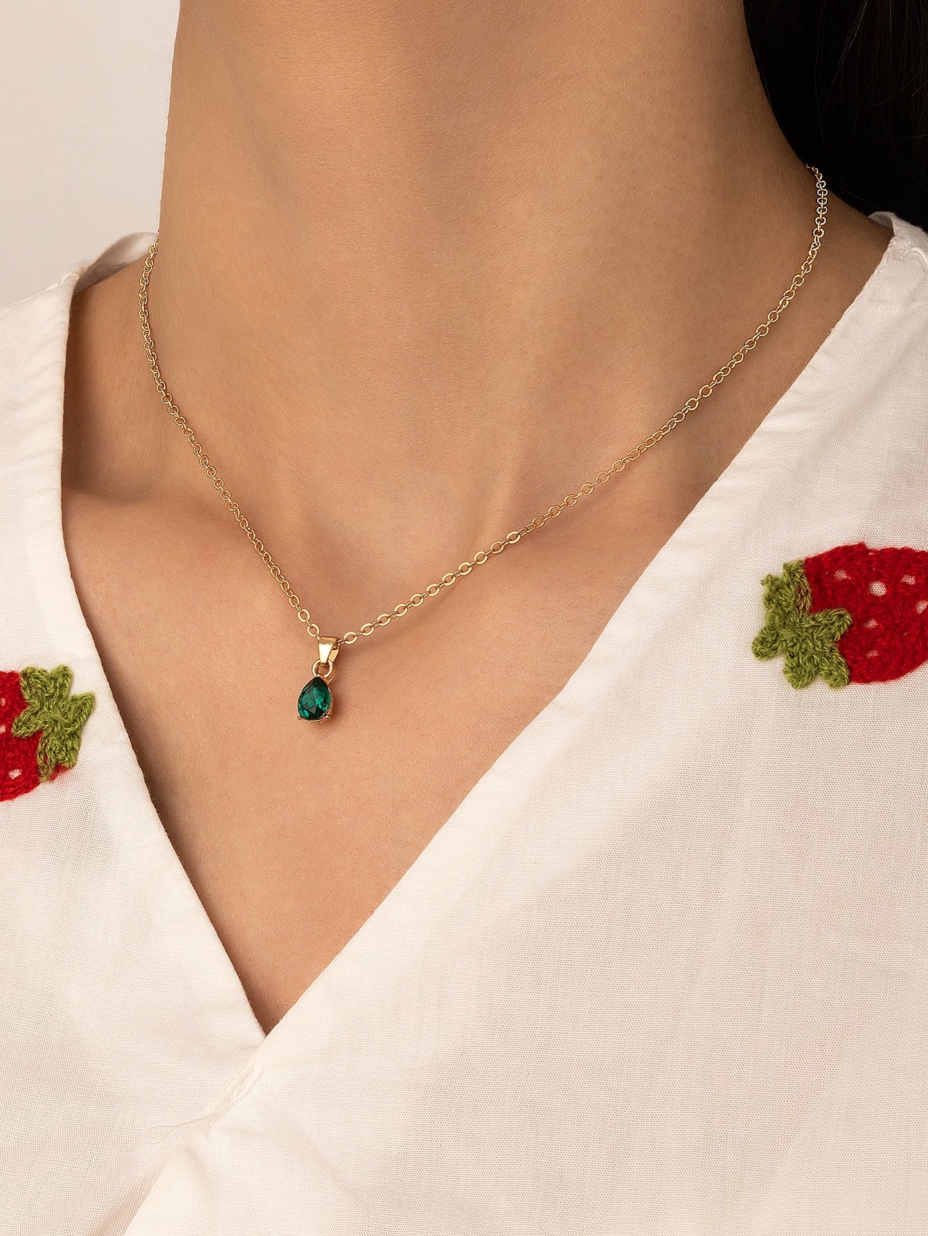 Cubic Zirconia Round Charm Necklace