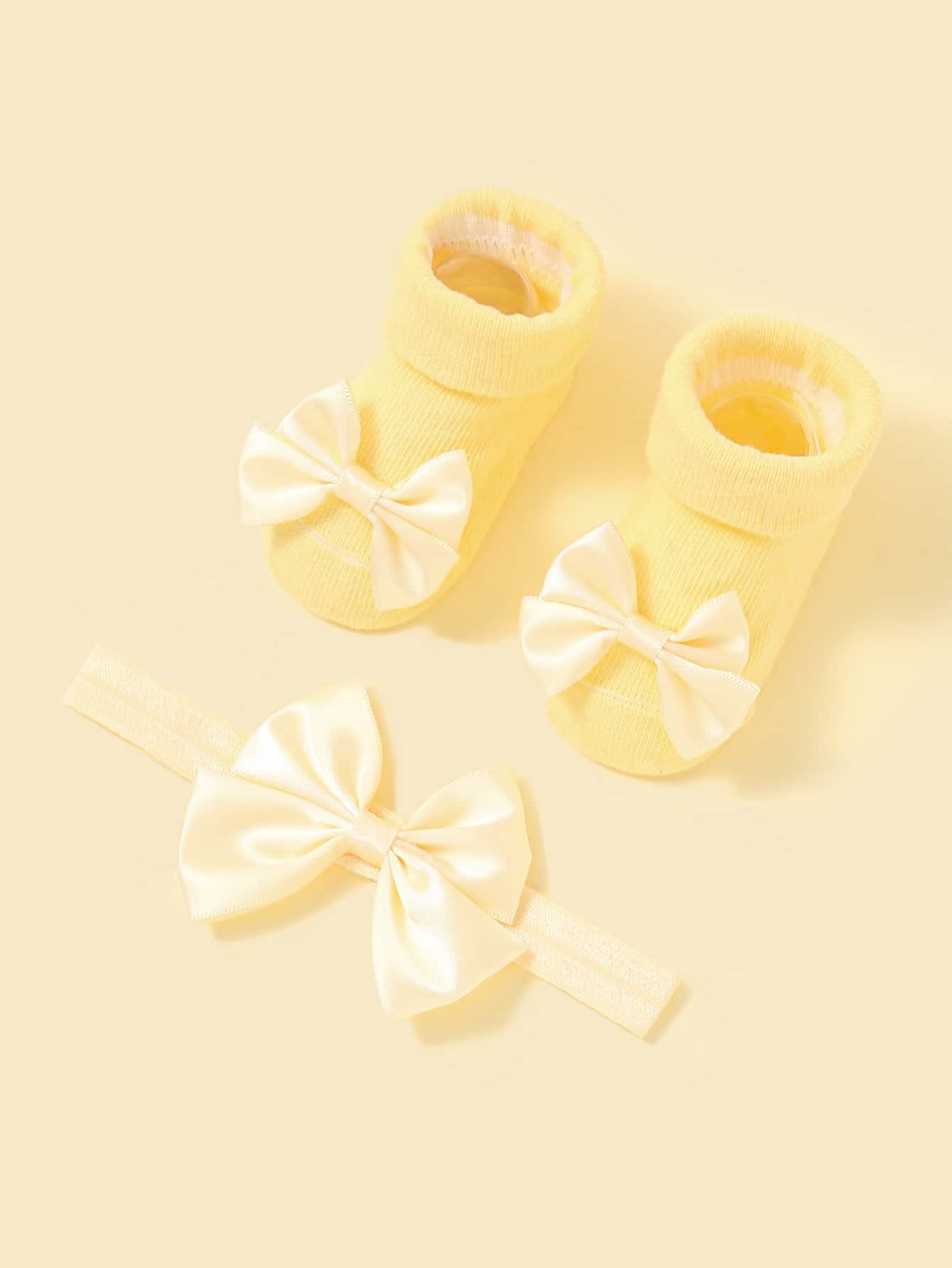 1pair Baby Bow Decor Socks 1pc Headband