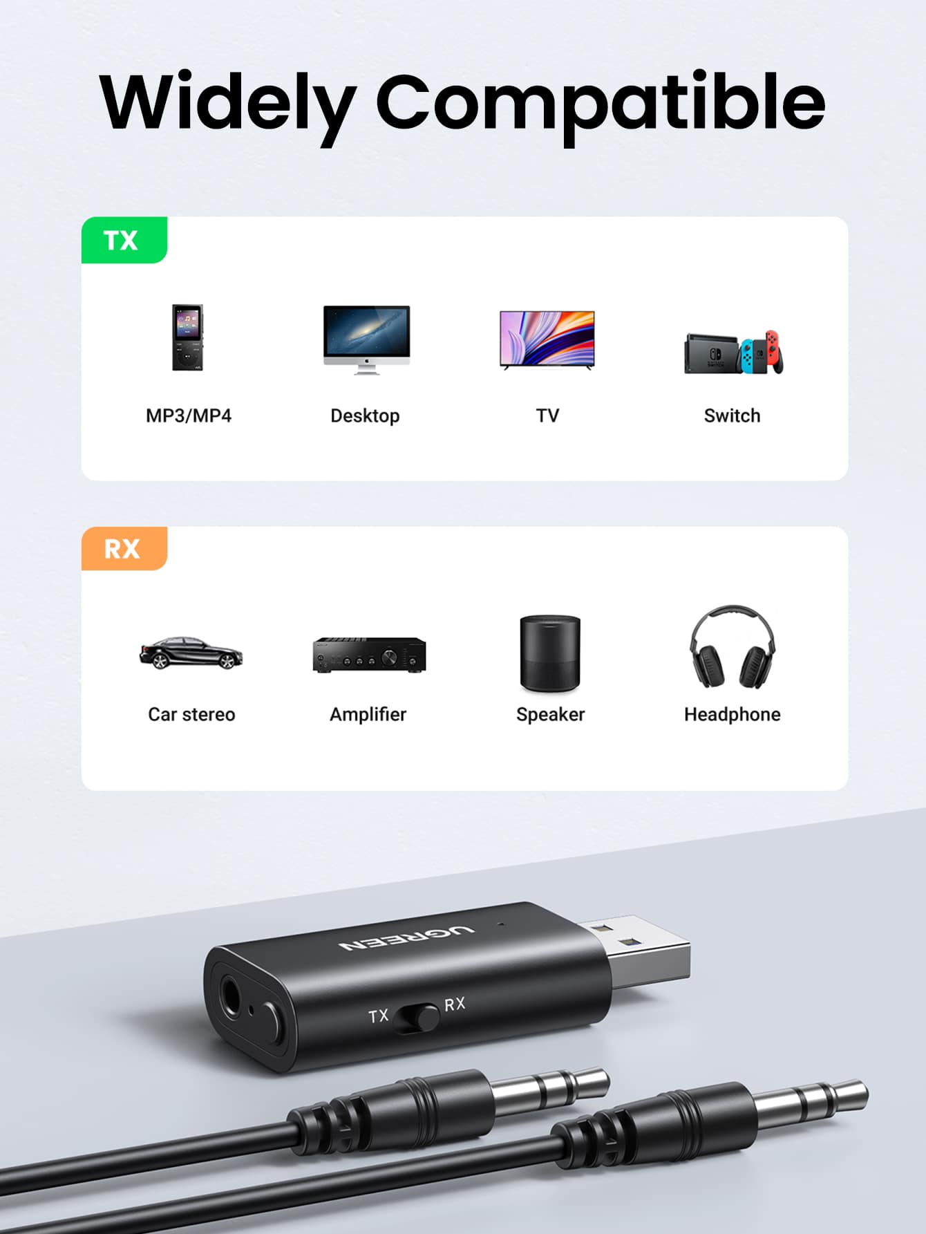 UGREEN 2 In 1 Receiver Transmitter Compatible With Bluetooth