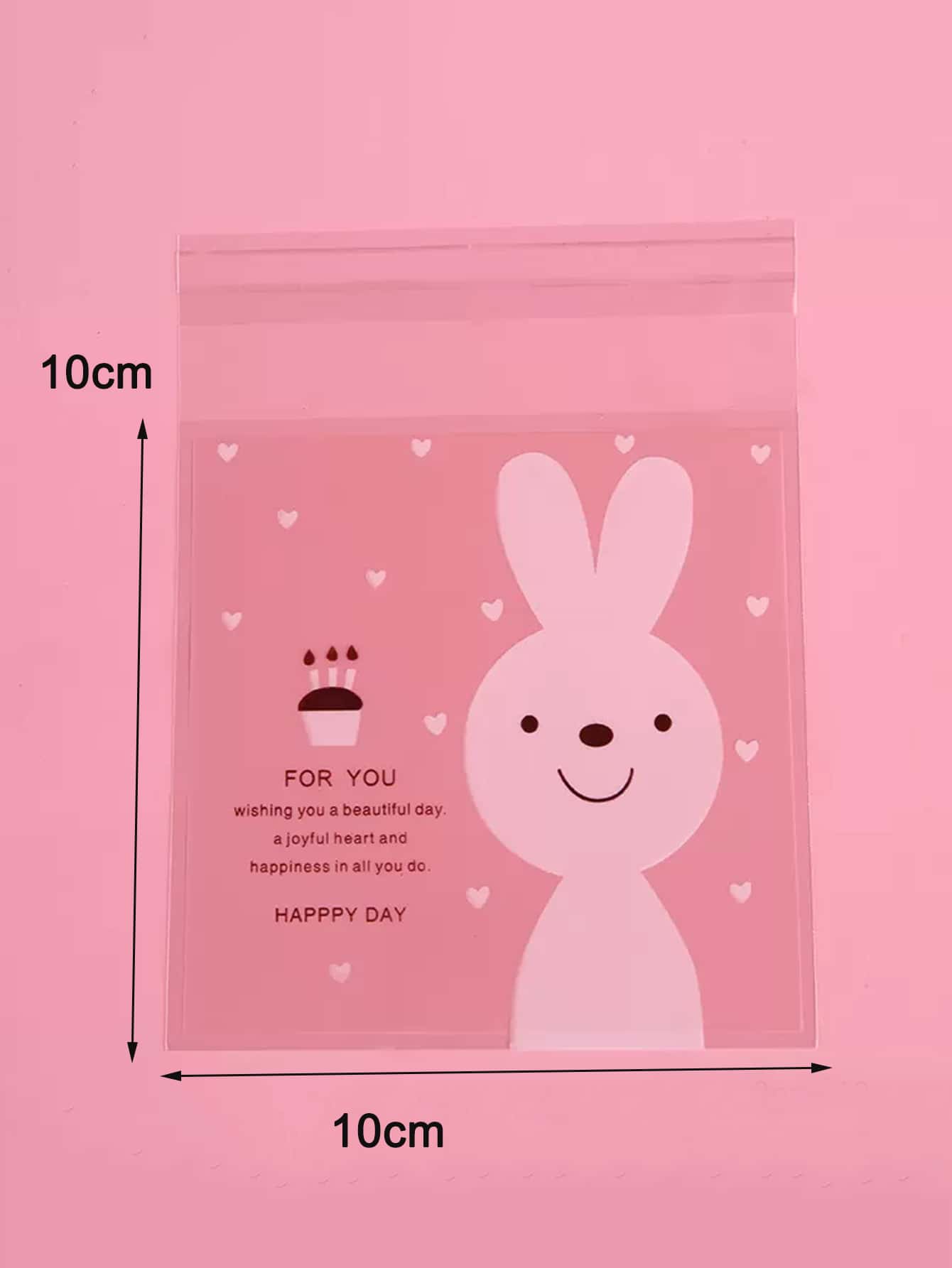 100pcs set Plastic Candy Packaging Bag Cartoon Rabbit Slogan Graphic Candy Packaging Bag For Kitchen