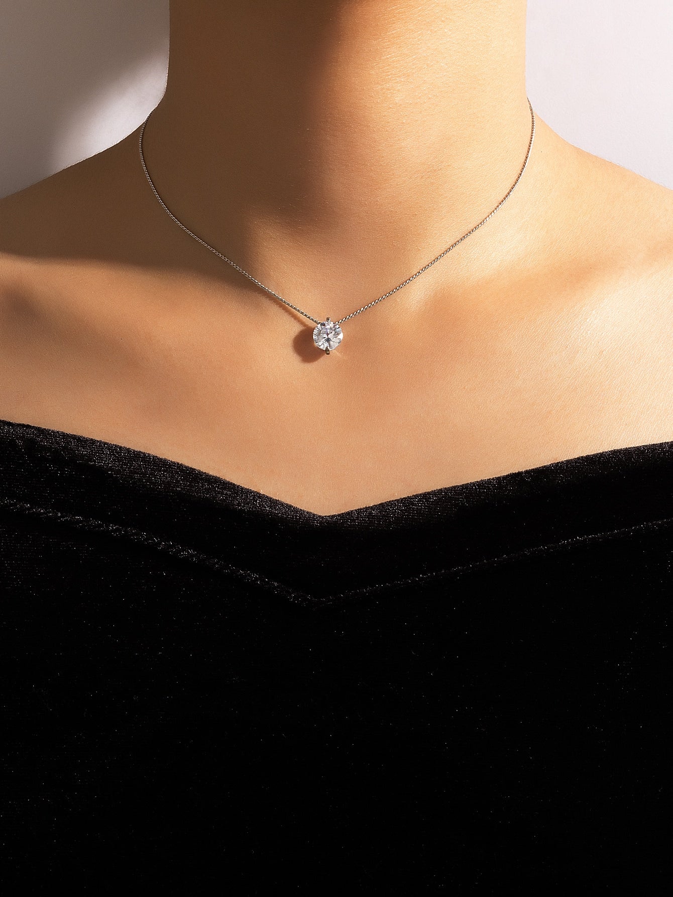 Cubic Zirconia Round Charm Necklace