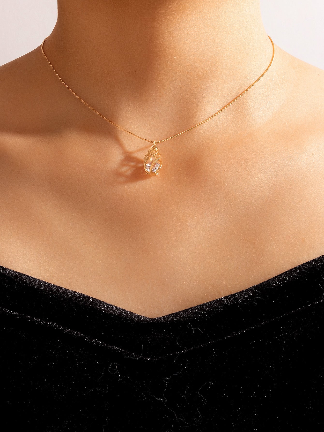 Cubic Zirconia Round Charm Necklace