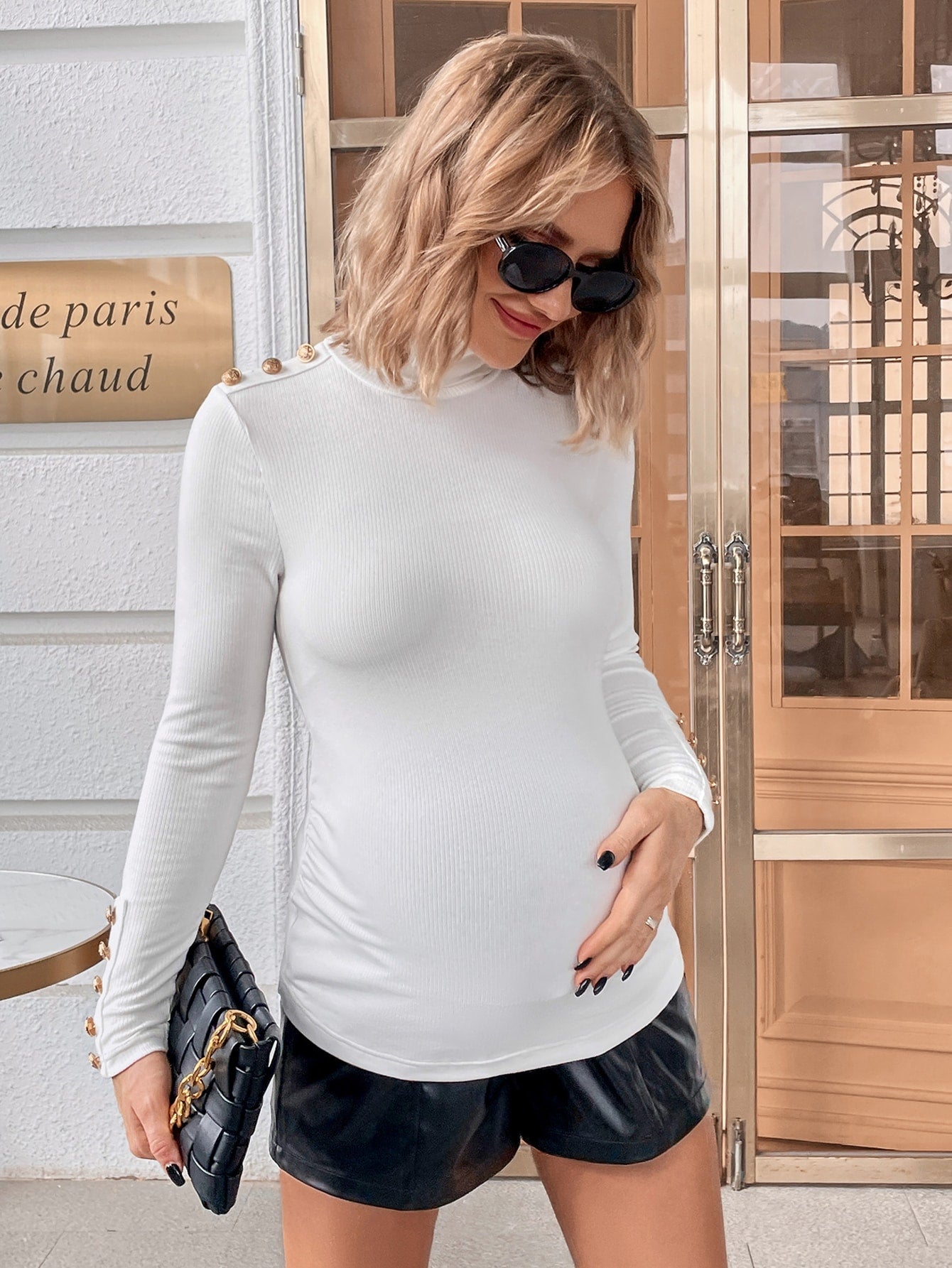 Maternity Button Detail Ribbed Knit Tee