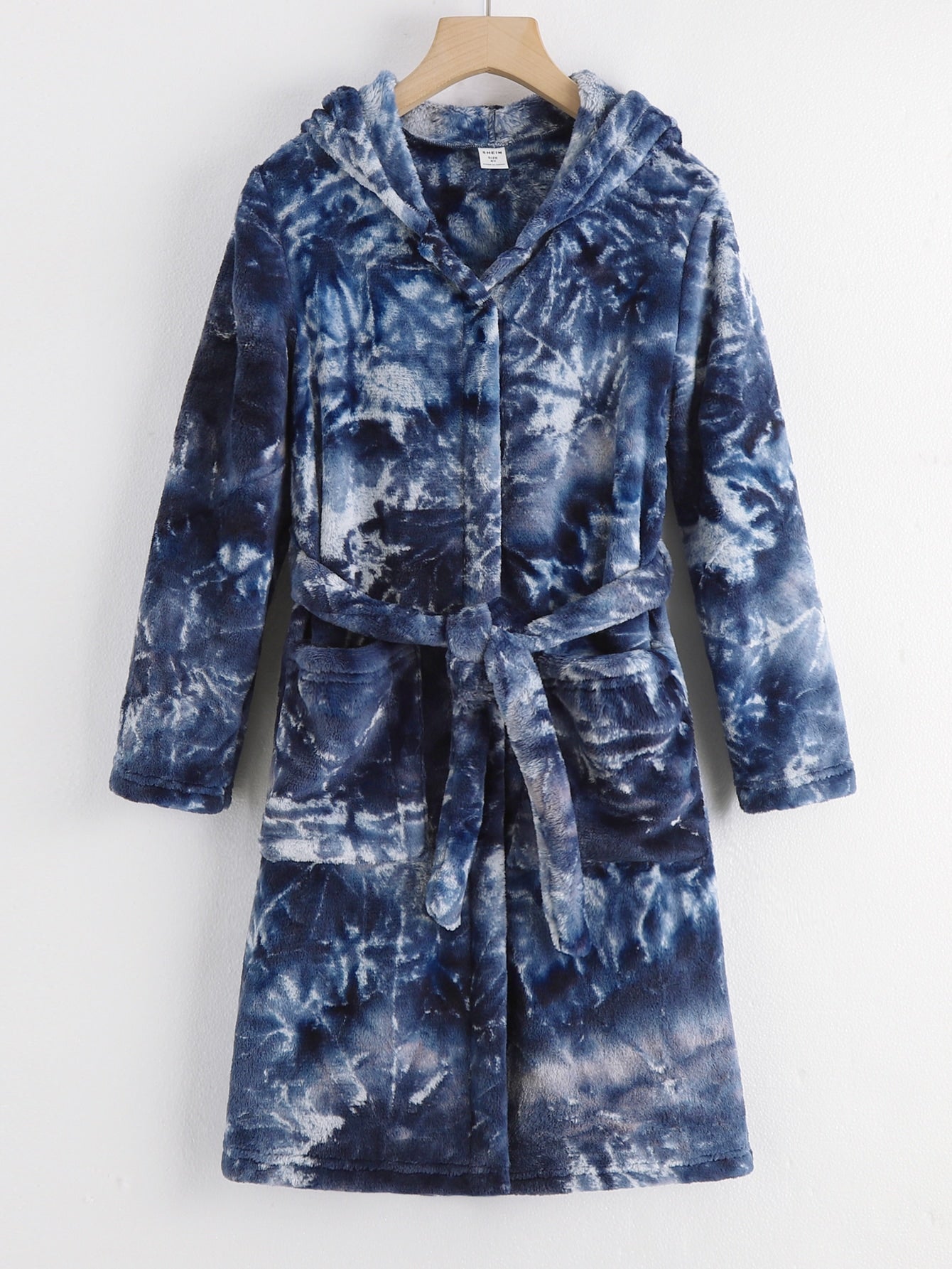 Boys Tie Dye Dual Pocket Hooded Belted Flannel Sleep Robe